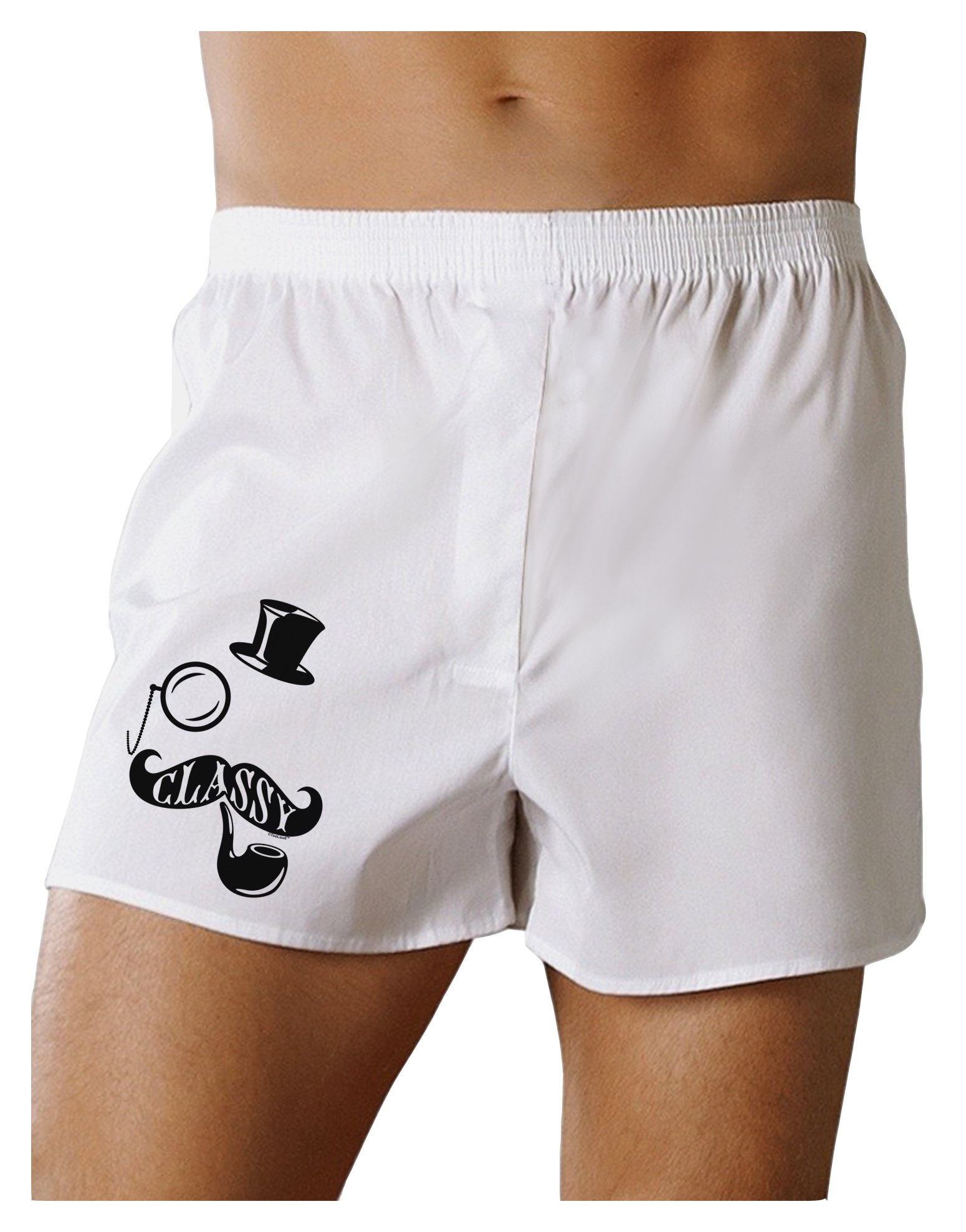 Stylish TooLoud Top Hat Mustache Pipe & Monocle Boxer Shorts - Vintage Gentleman Underwear for Costume Parties & Themed Events