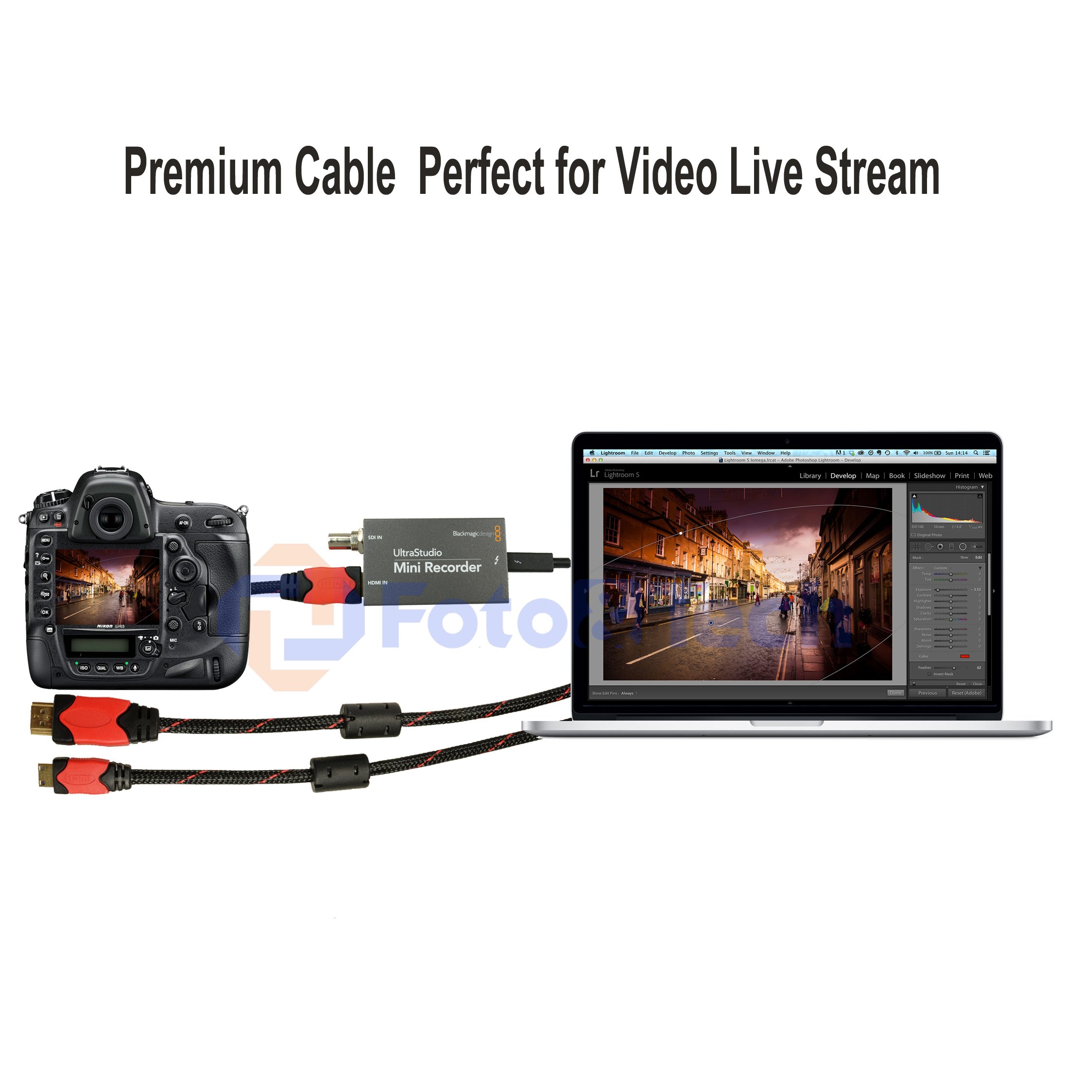 Foto&Tech 10 Feet Mini HDMI to HDMI Cable - 4K Ultra HD Compatible with Blackmagic Design UltraStudio, Canon DSLR Cameras (1D X Mark II, 5D Mark IV, 7D Mark II, 80D, T7i) - Perfect for Live Streaming, Video Recording & Studio Production