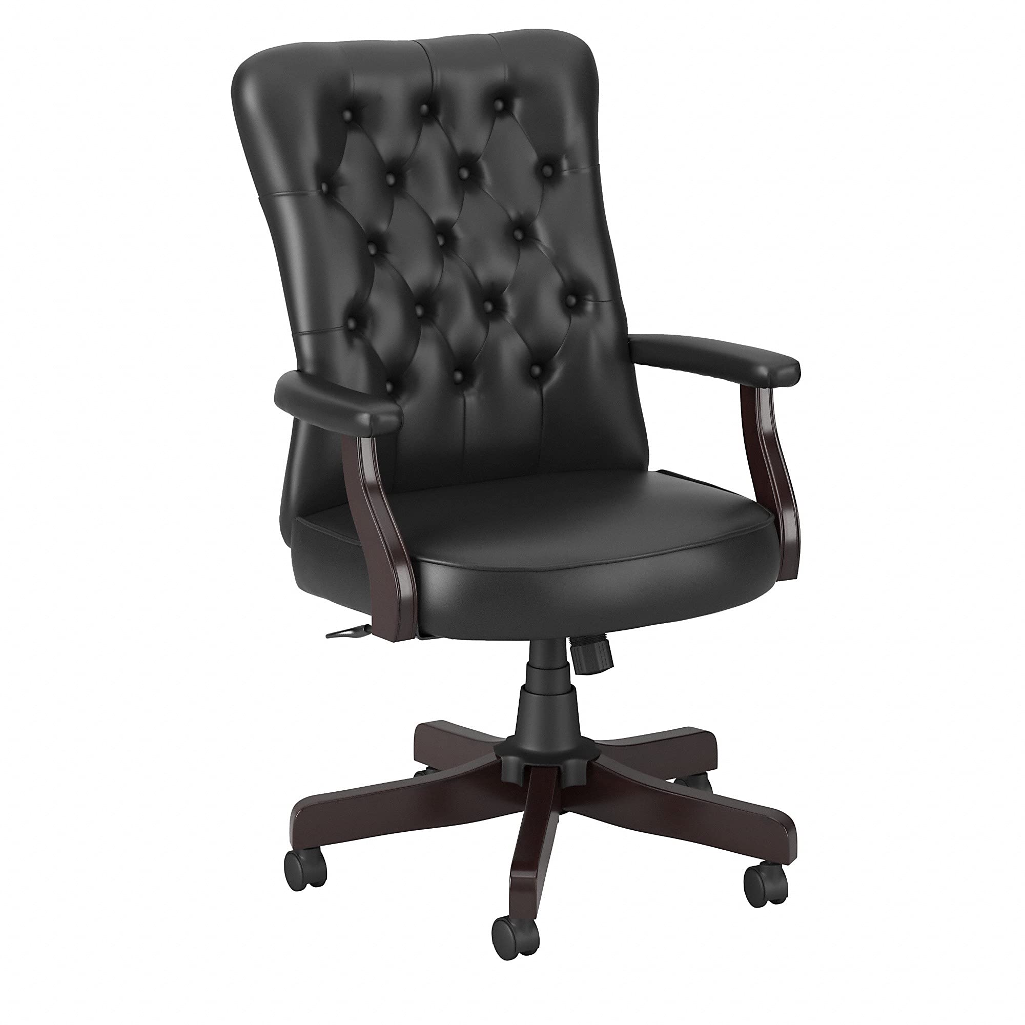 Bush Furniture Key West High Back Tufted Office Chair with Arms - Black Leather Executive Desk Chair for Home Office, Gaming & Conference Room - Ergonomic Support & Comfortable Seating