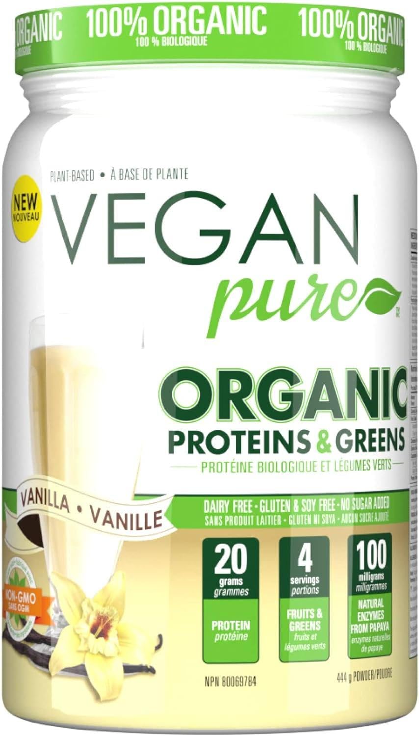 Organic Vegan Protein Powder with Superfood Greens - Vanilla Flavor | Plant-Based Meal Replacement for Smoothies, Shakes & Post-Workout Recovery