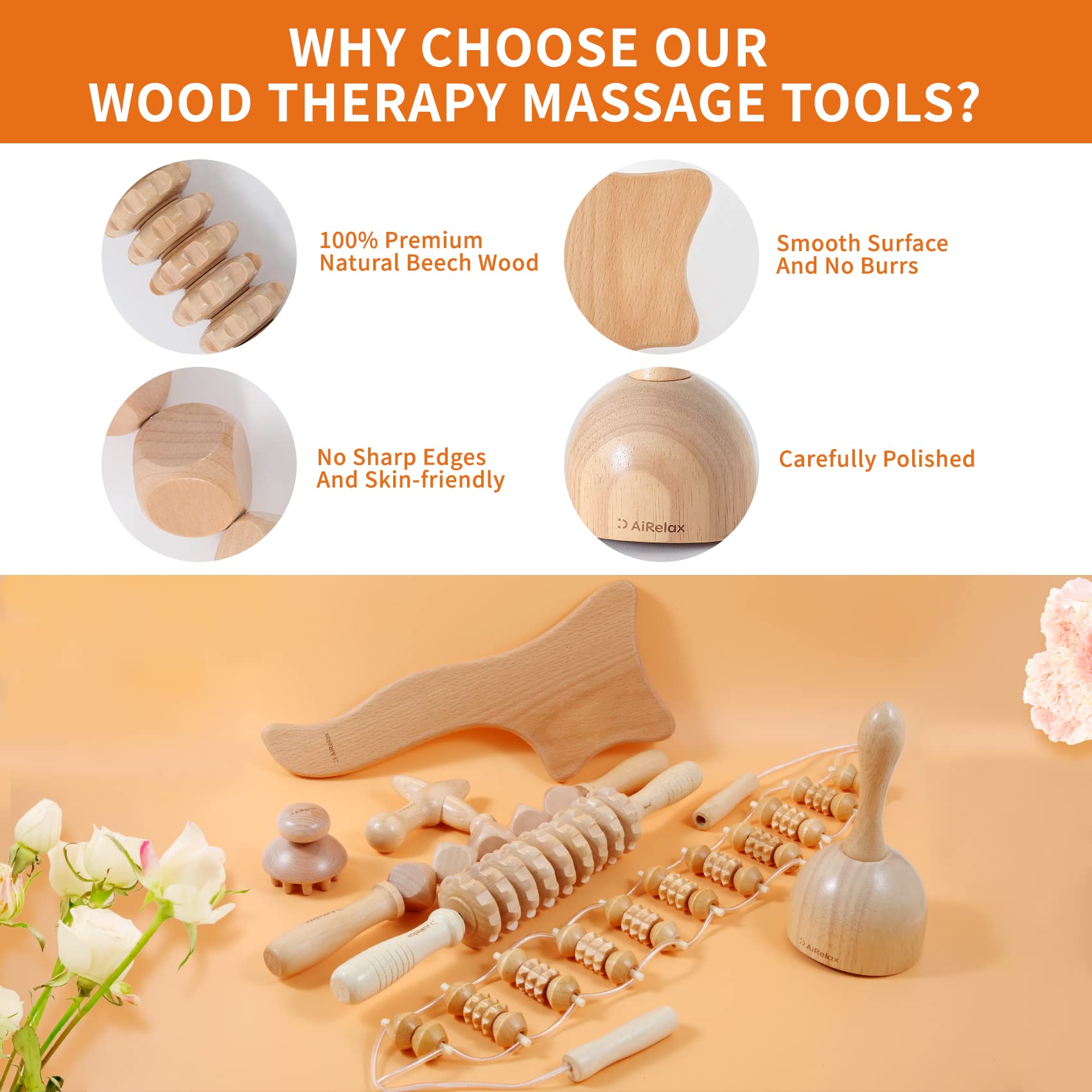 7-Piece Wood Therapy Massage Set for Body Shaping & Cellulite Reduction - Colombian Maderoterapia Kit with Lymphatic Drainage Tools for Neck, Back & Waist Pain Relief - Perfect for Spa, Home Use & Professional Therapists