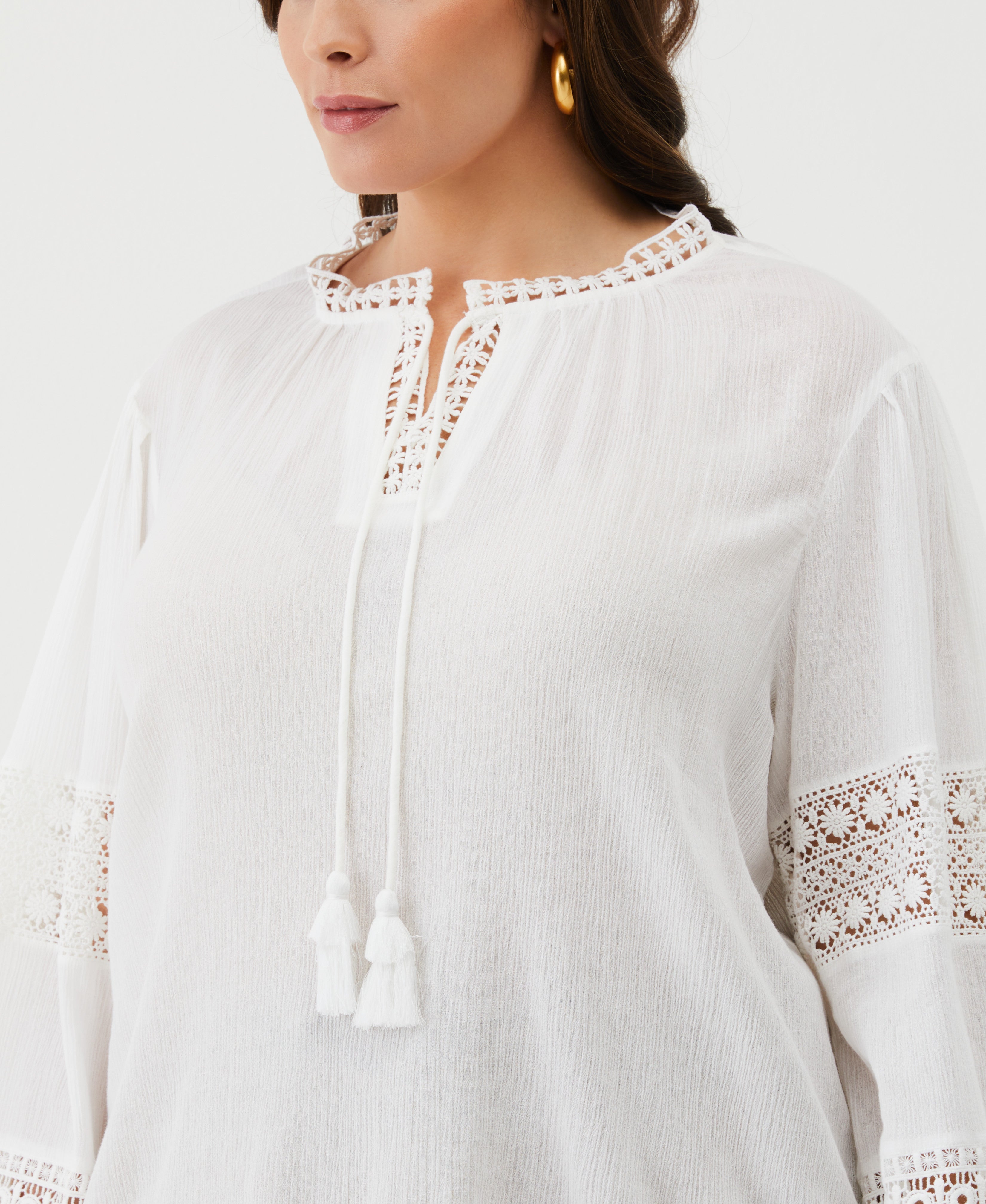 Plus Size Embroidered Puff Sleeve Blouse for Women - Floral Lace Tops for Casual Wear & Office Outfits | Comfortable & Stylish Tunic Shirt for Curvy Ladies