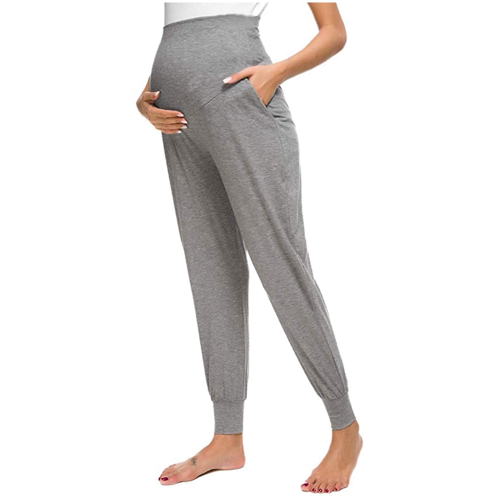 Stretchy Maternity Pants for Women - Comfortable Solid Color Lounge & Cargo Pants - Perfect for Pregnancy, Postpartum & Casual Wear