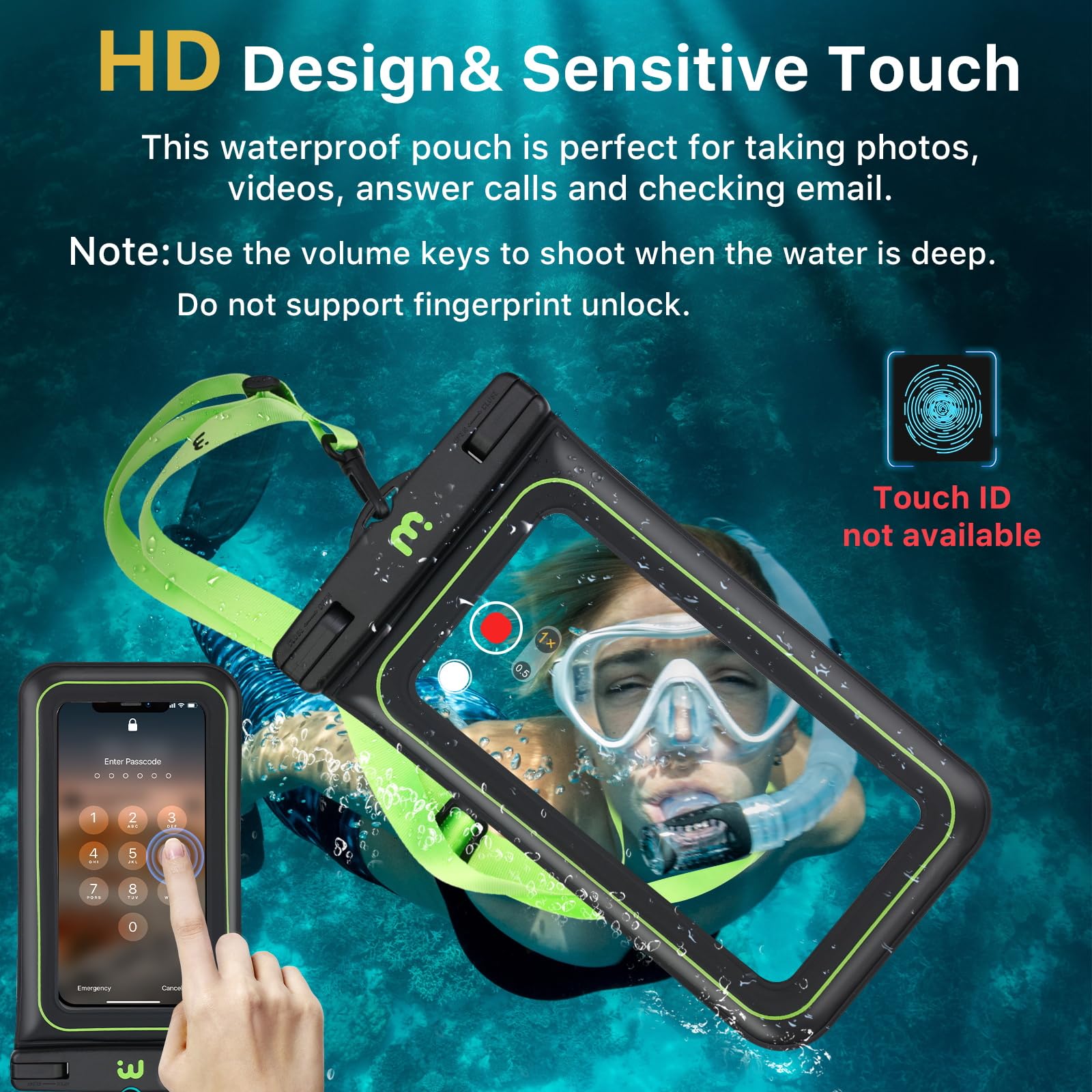 MYBAT PRO IPX8 Waterproof Phone Pouch - Universal Floating Dry Bag for iPhone 15 Pro Max/14/13, Samsung S24 Ultra/S23, Google Pixel - Detachable Lanyard, Black/Green - Perfect for Swimming, Beach, Kayaking & Water Sports