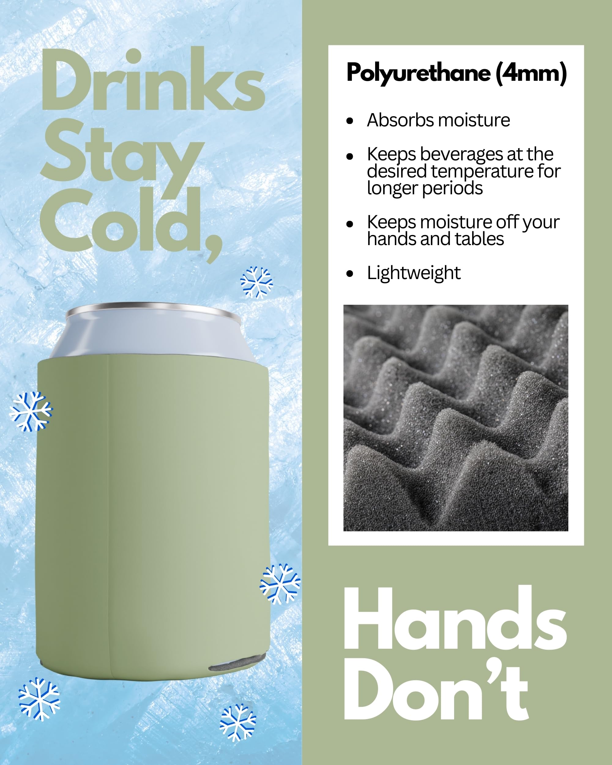 Customizable Sage Blank Can Cooler Sleeves 200 Pack - Insulated Foam Beer & Soda Holders for 12oz & 16oz Cans - Bulk Sublimation Drink Sleeves for Parties, BBQs, Tailgating & Outdoor Events - Collapsible Plain Can Insulators (Sage Green)