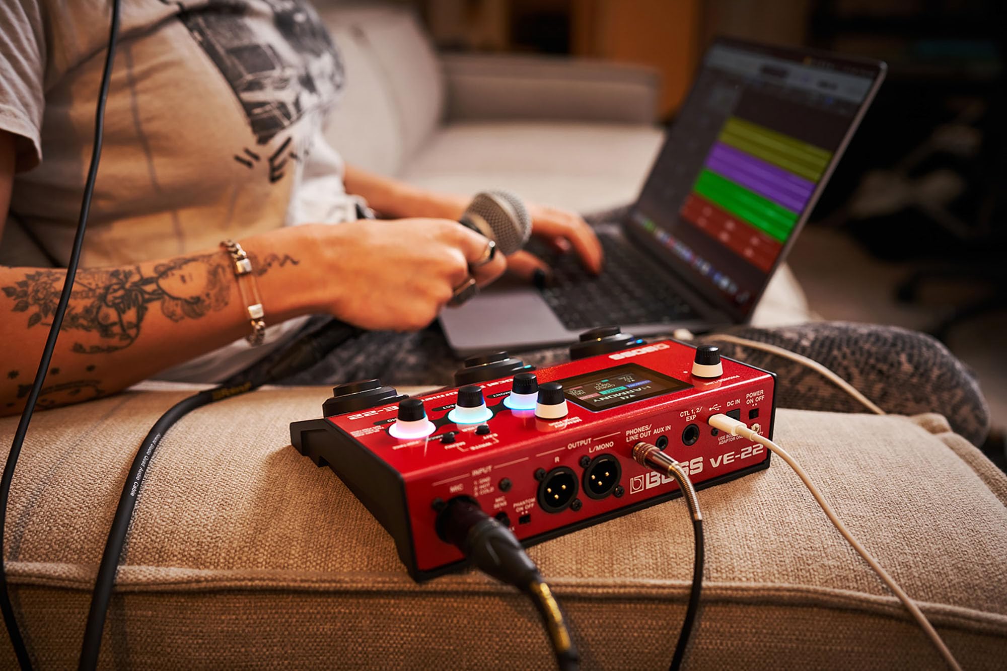 Boss VE-22 Vocal Performer Bundle with 10ft XLR Cable, 4 AA Batteries & Polishing Cloth - Professional Vocal Effects Processor for Live Performances & Studio Recording