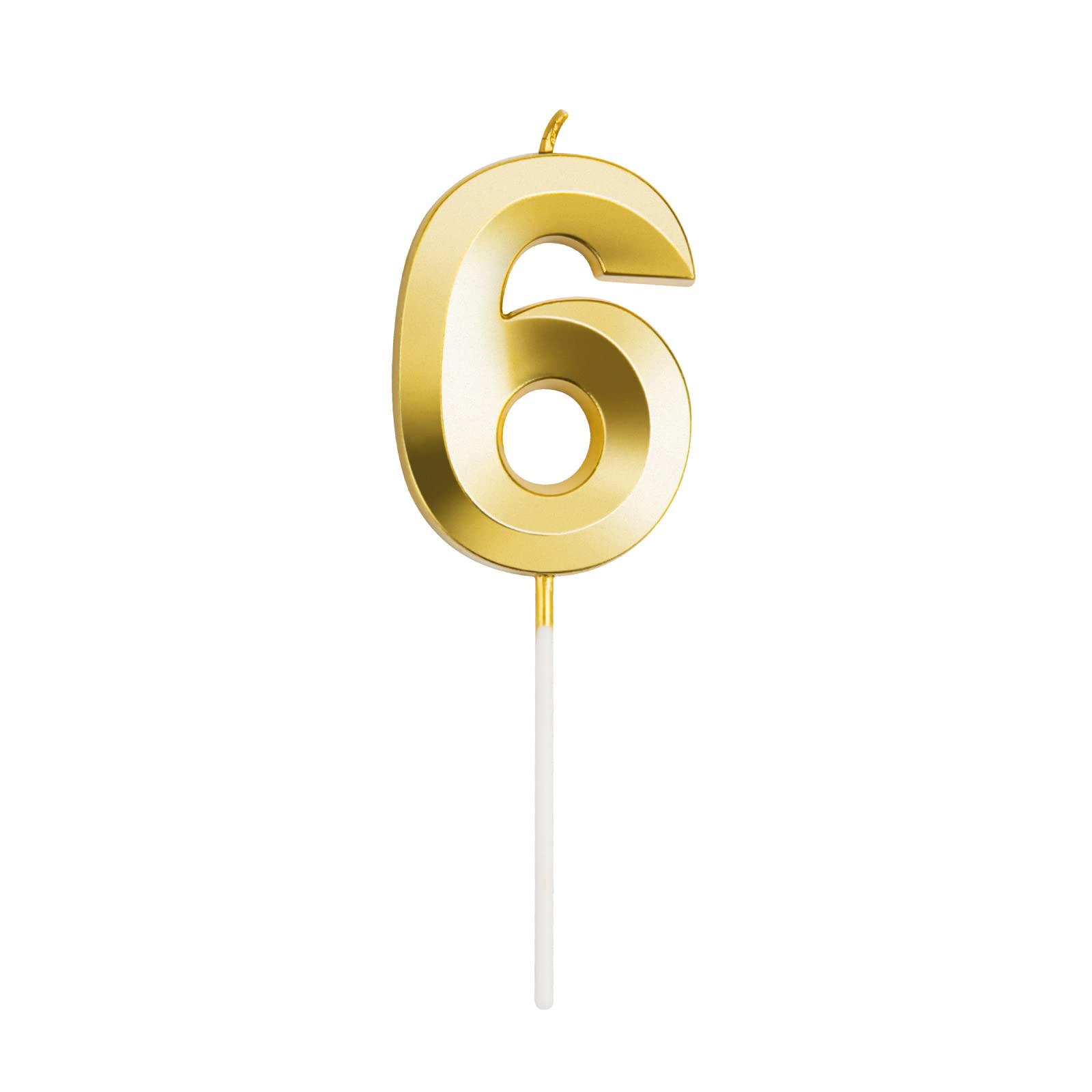 UVTQSSP 2.76 Inch Gold Number 6 Birthday Candles - 3D Design Cake Topper for 6th Birthday Party Decorations (Set of 10: No.60-69) - Perfect for Anniversary, Graduation & Celebration Cakes