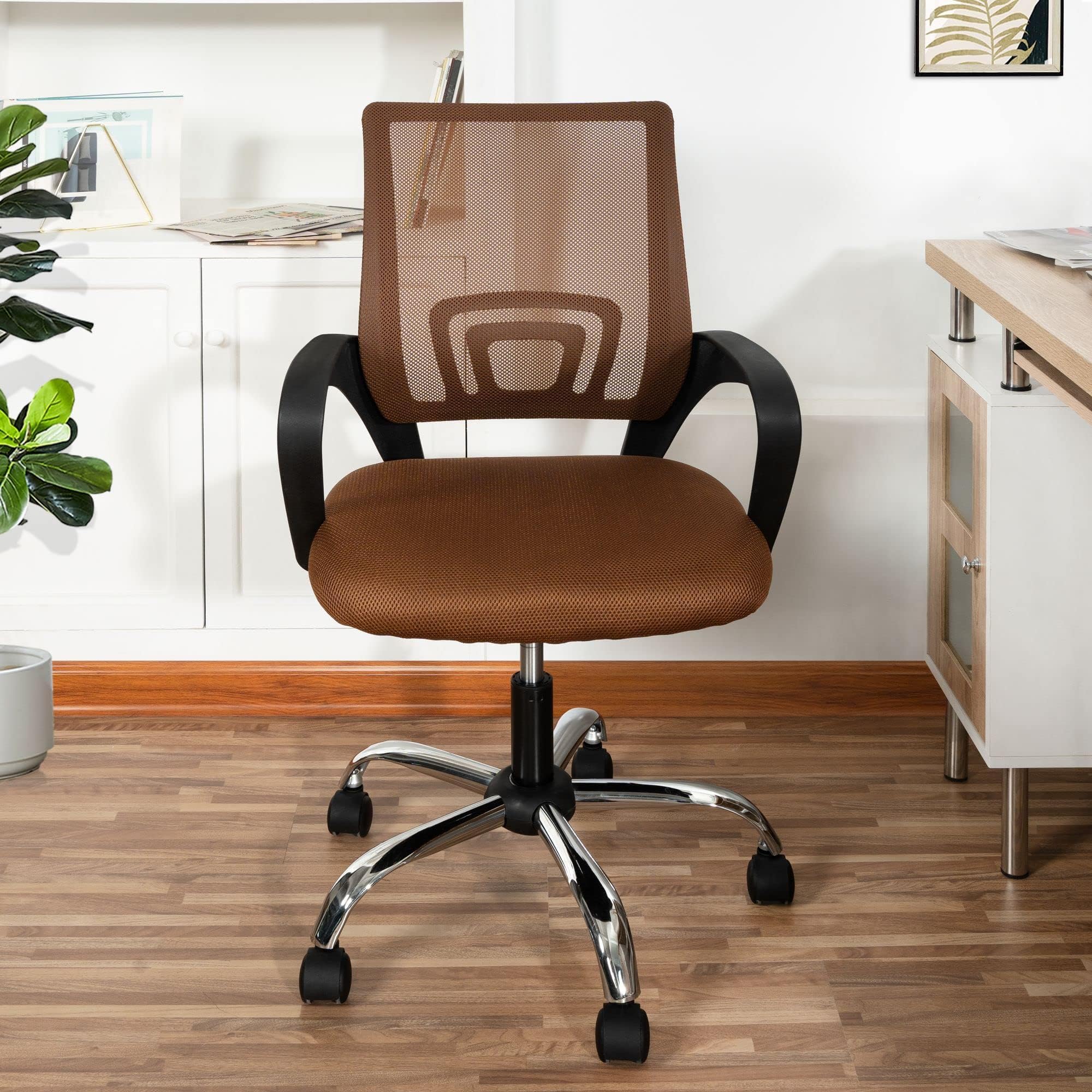 Ergonomic Home Office Desk Chair with Adjustable Lumbar Support - Comfortable Swivel Rolling Computer Chair for Small & Tall Desks, White & Brown Executive Chair - Perfect for Remote Work, Gaming, and Long Hours at Office Desk