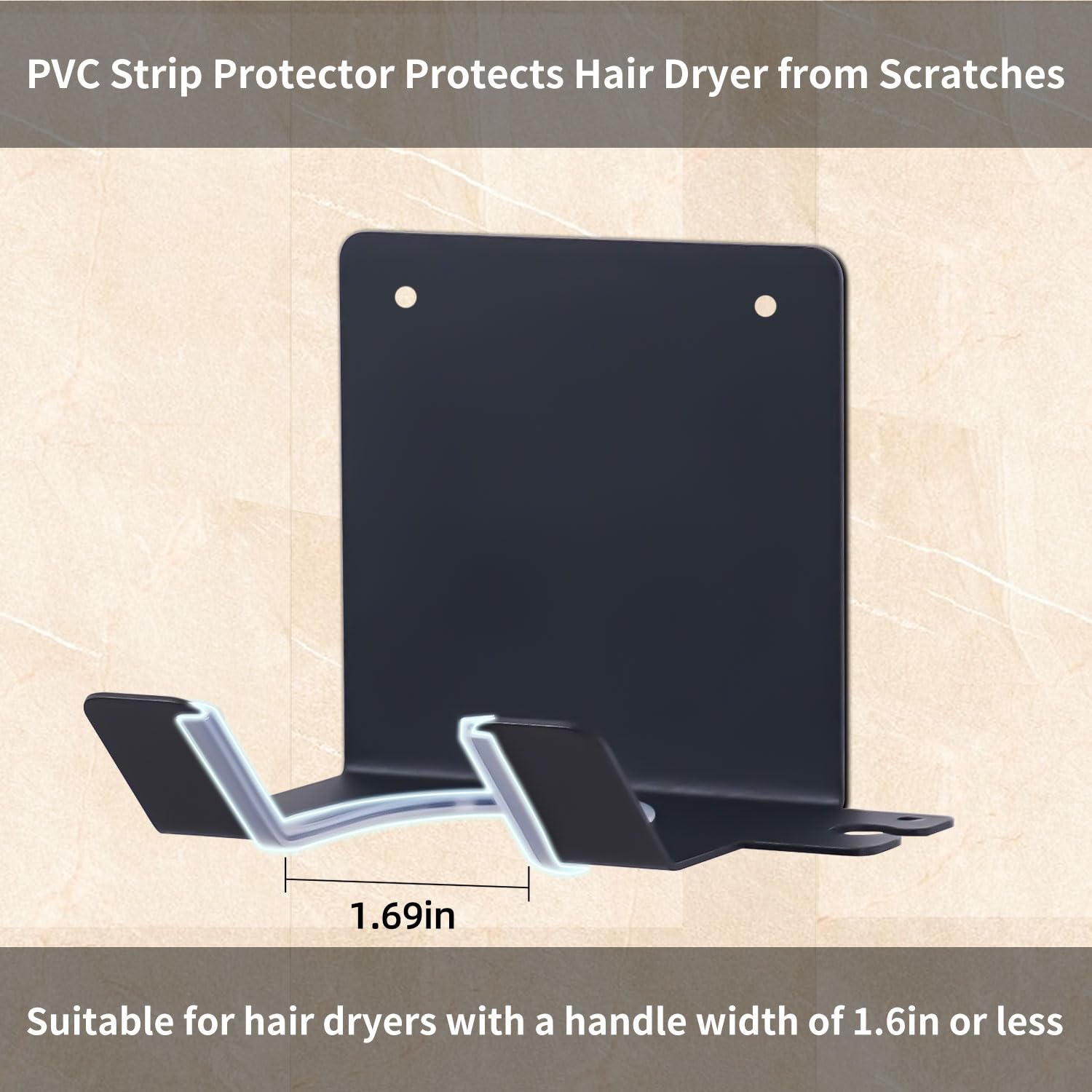 PTALSEAW Wall Mount Hair Dryer Holder - Self Adhesive Blow Dryer Organizer for Dyson & Other Hair Tools, Black Bathroom Cabinet Accessory - Perfect for Salon, Home & Travel Use