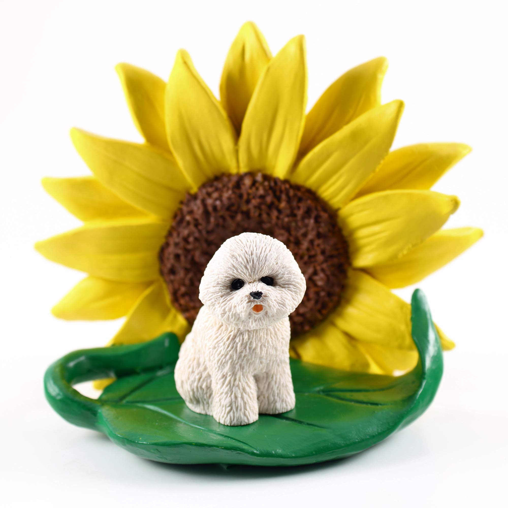 Bichon Frise Figurine with Sunflower - Hand Painted Realistic Dog Statue, Perfect Home Office Desk Decor, Nursery Accent, Unique Gift for Dog Lovers (Ideal for Spring Showers, Summer Decor & Year-Round Display)
