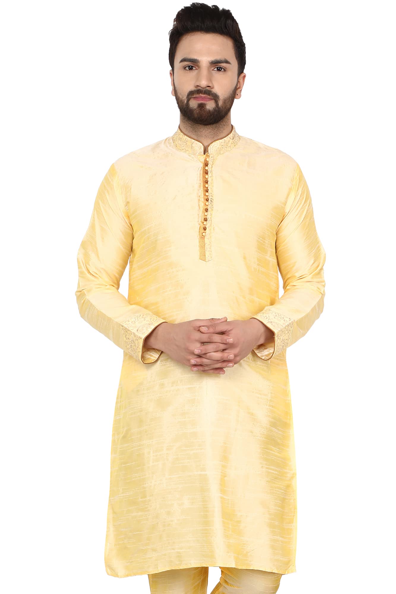 SKAVIJ Men's Embroidered Art Silk Kurta - Indian Ethnic Party Wear & Casual Shirt for Festivals, Weddings & Special Occasions