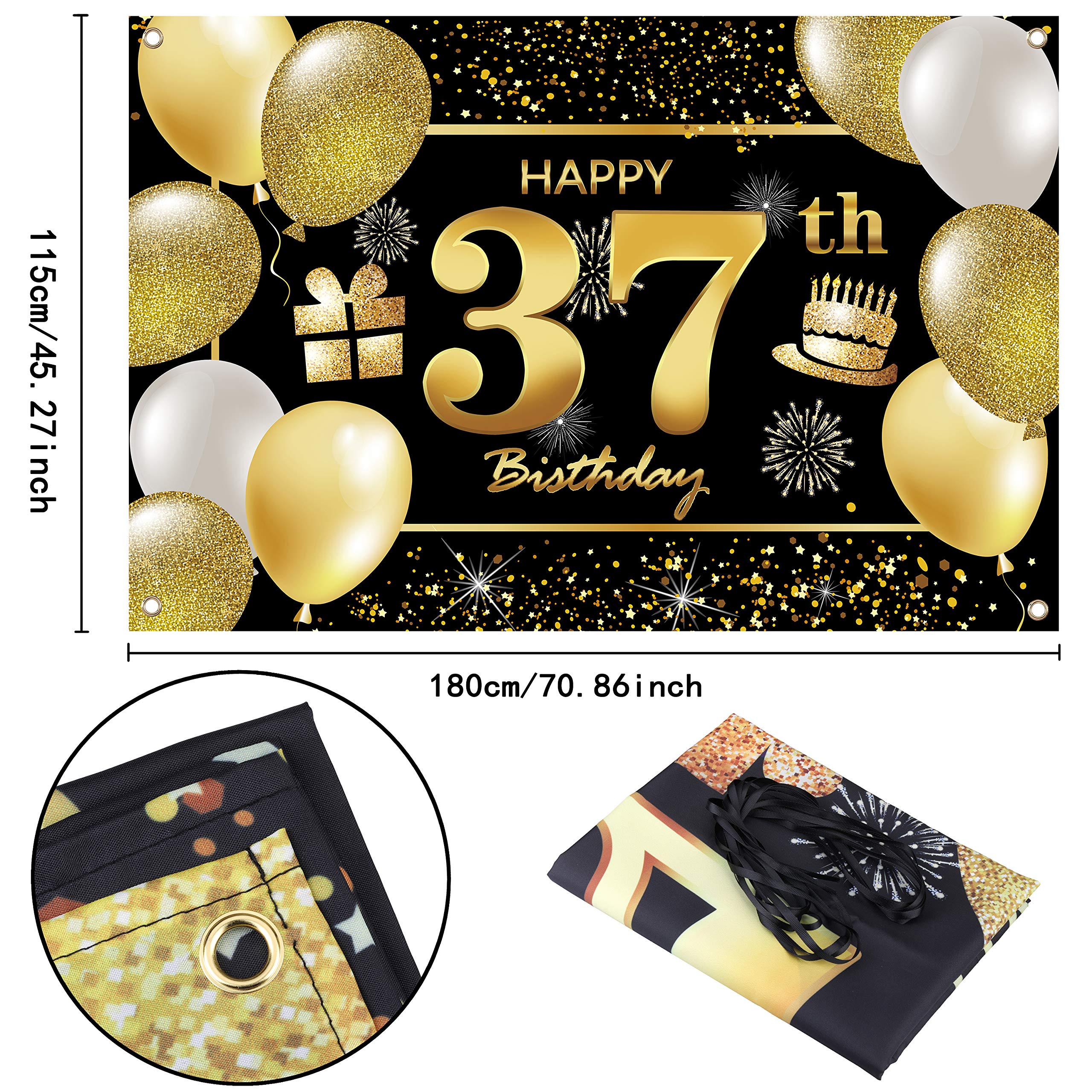 37th Happy Birthday Banner - Birthday Decorations for Men, Party Supplies, Backdrop for Adult Birthday Celebrations - Perfect for Home, Office & Outdoor Parties