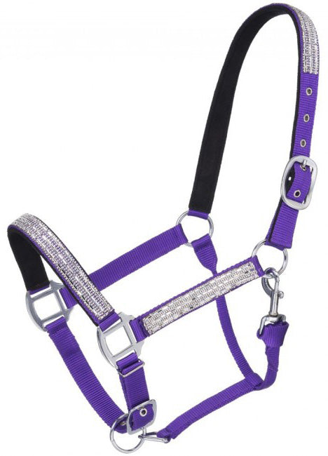 Adjustable Purple Nylon Dog Halter with Crystal Accents - Perfect for Small & Medium Dogs, Training, Walking, and Fashion Outings