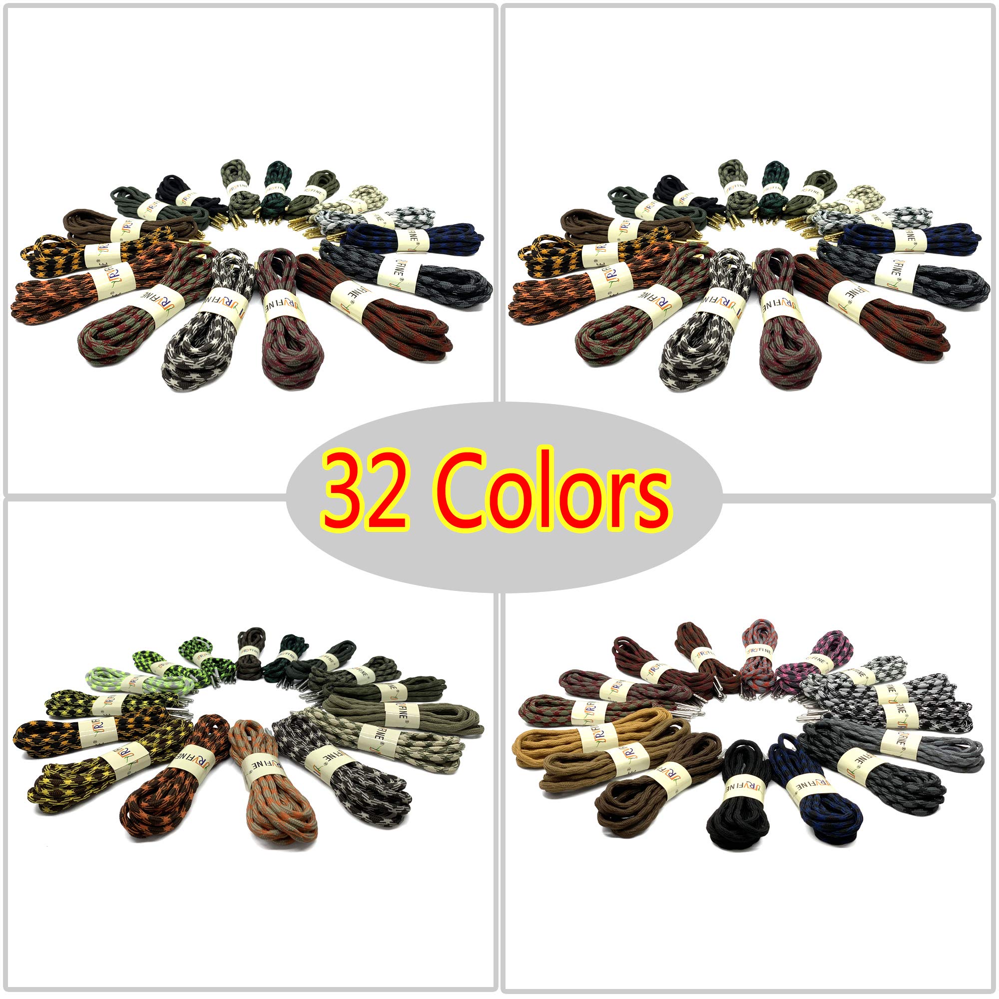 YJRVFINE 2 Pair Non-Slip Thick Round Hiking Boot Laces with Metal Tips - Durable Shoelaces for Outdoor Hiking, Trekking & Work Boots