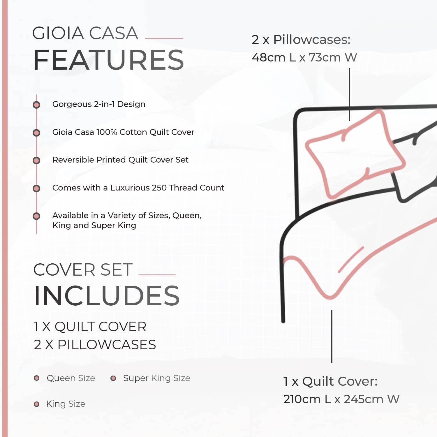 Annie 100% Cotton Reversible Quilt Cover Set - King Size Bedding for Luxurious Comfort | Perfect for Master Bedrooms & Guest Rooms