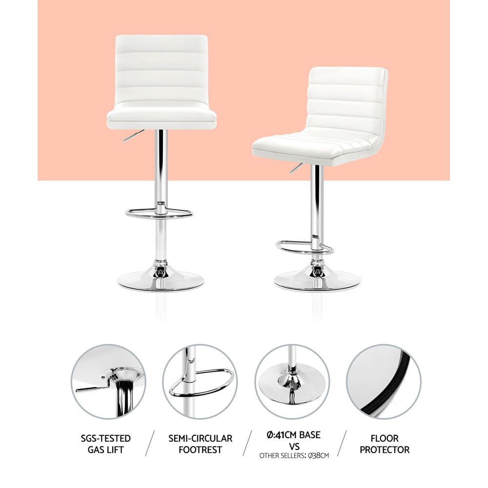 4 Bar Stools with Padded Leather Seats & Gas Lift Mechanism - White - Perfect for Kitchen Islands, Breakfast Bars & Home Decor