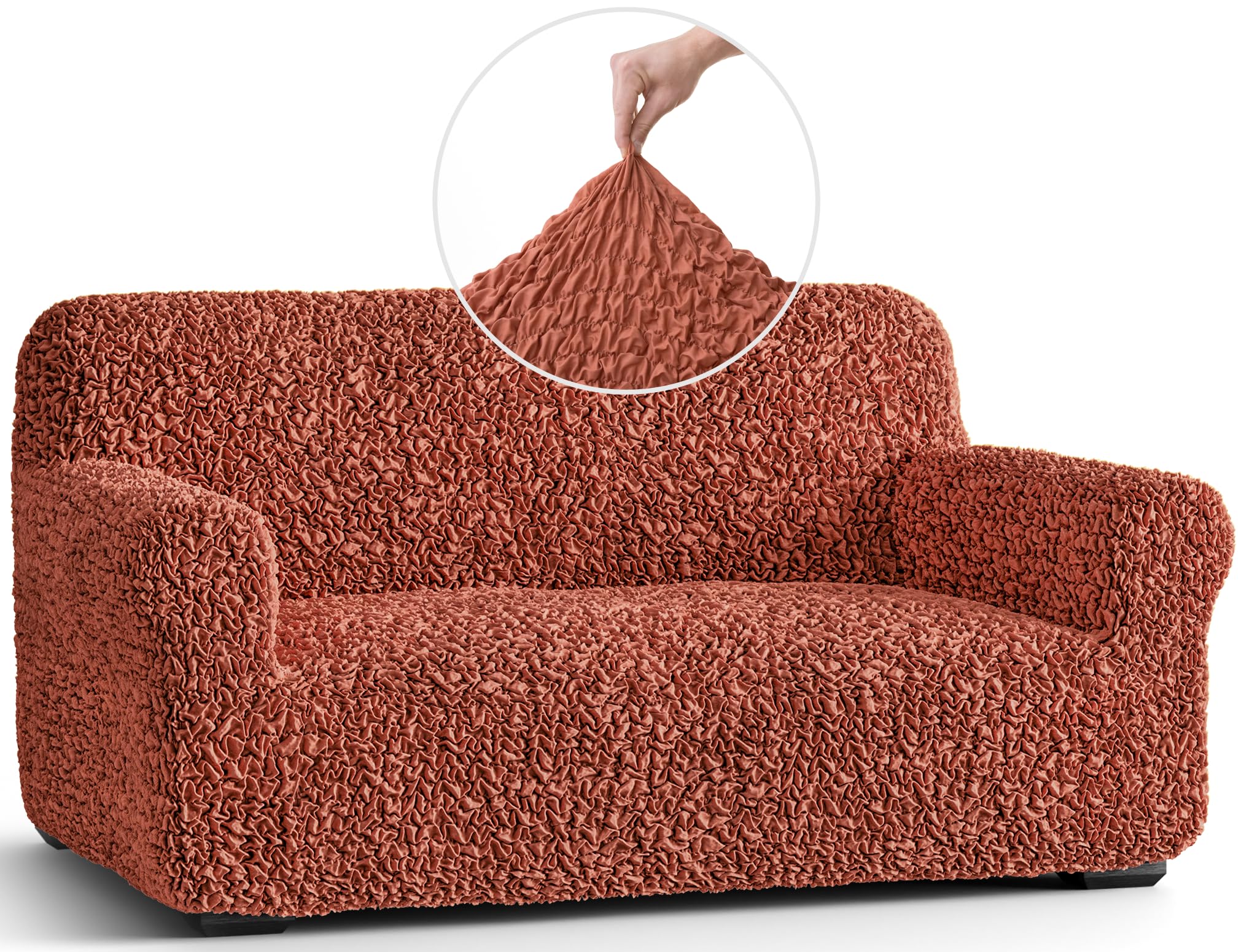 PAULATO BY GA.I.CO. Oversized Loveseat Cover - 2 Seater Sofa Slipcover, 1-Piece Stretch Cotton Furniture Protector for Kids & Pets - Fuco Cotton Fabric in Terracotta Color | Perfect for Living Room, Nursery & Pet-Friendly Homes