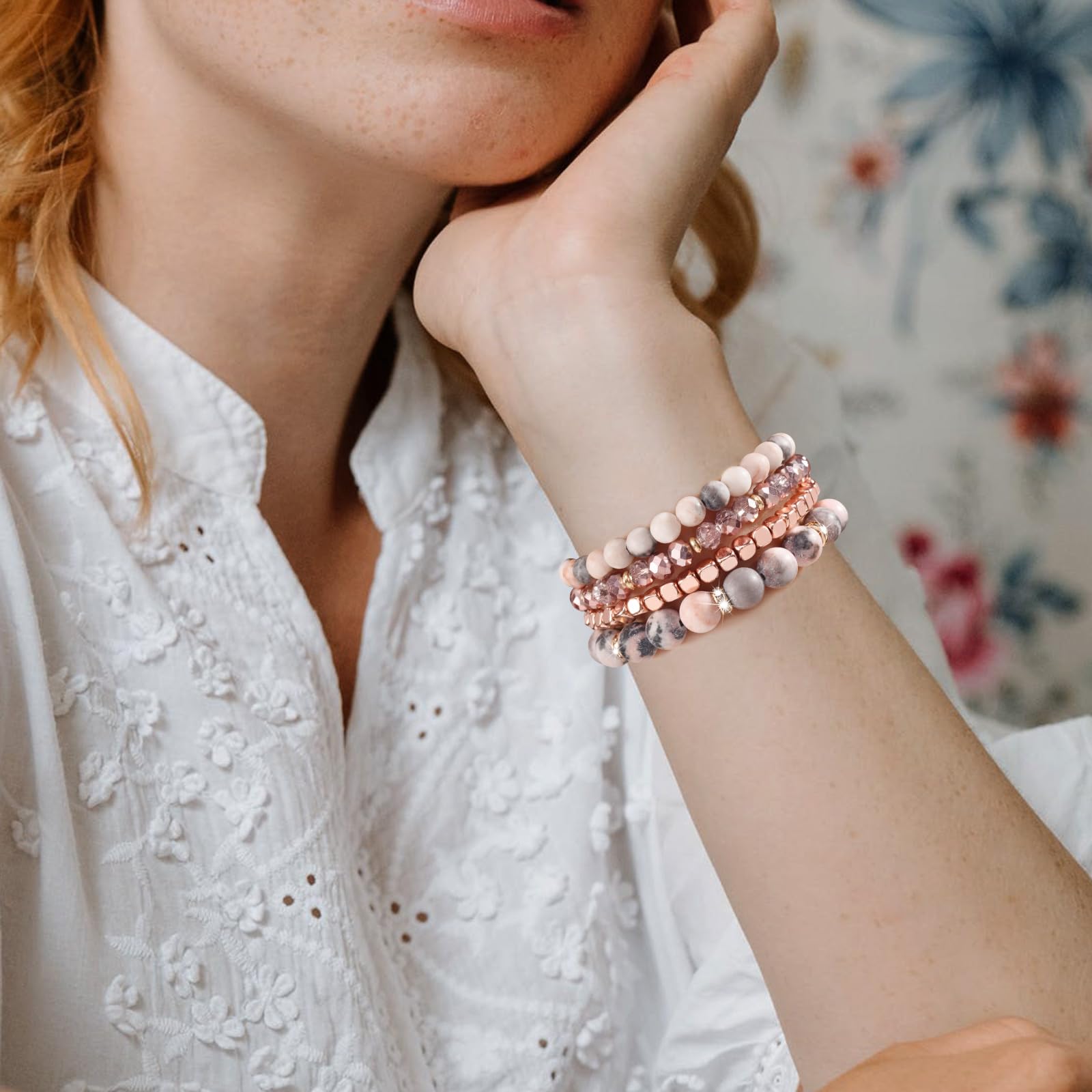 Natural Stone Beaded Stretch Bracelet Compatible with Apple Watch 38mm/40mm/41mm/42mm/44mm/45mm - Handmade Dressy Strap for iWatch Series 9/8/7/6/5/4/3/2/1/SE - Perfect for Women's Fashion, Office Wear & Special Occasions