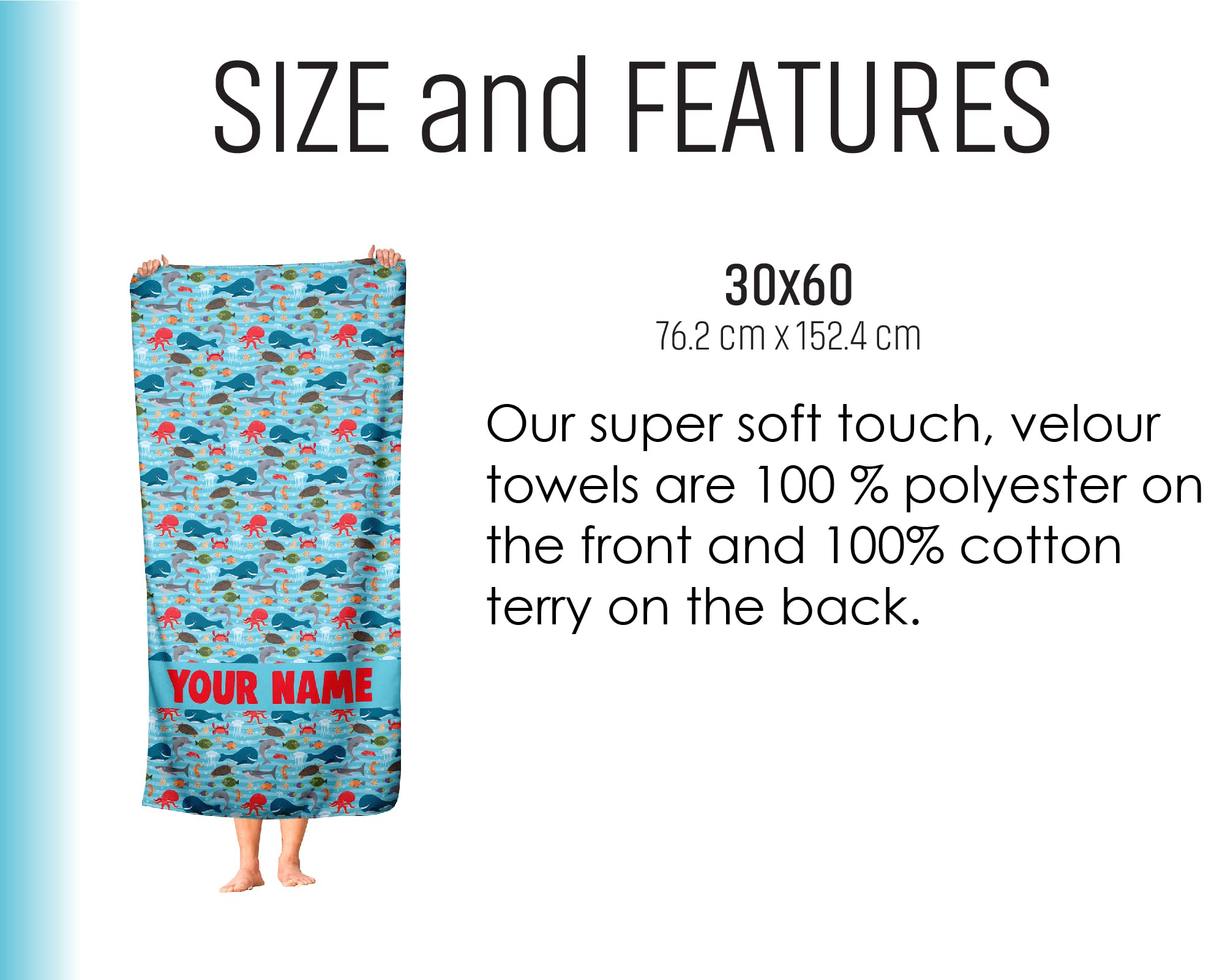 Custom Shark Beach Towel with Name - Personalized Pool & Bath Towel for Kids - Funny Shark Themed Gift for Beach, Swimming & Outdoor Activities