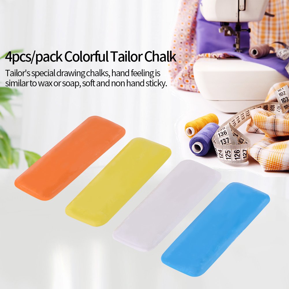 4-Piece Multi-Color Wax Tailor's Chalk Set - White, Yellow, Orange & Blue Fabric Marking Pencils with Storage Box - Perfect for Sewing, Dressmaking, DIY Garments & Fabric Crafts