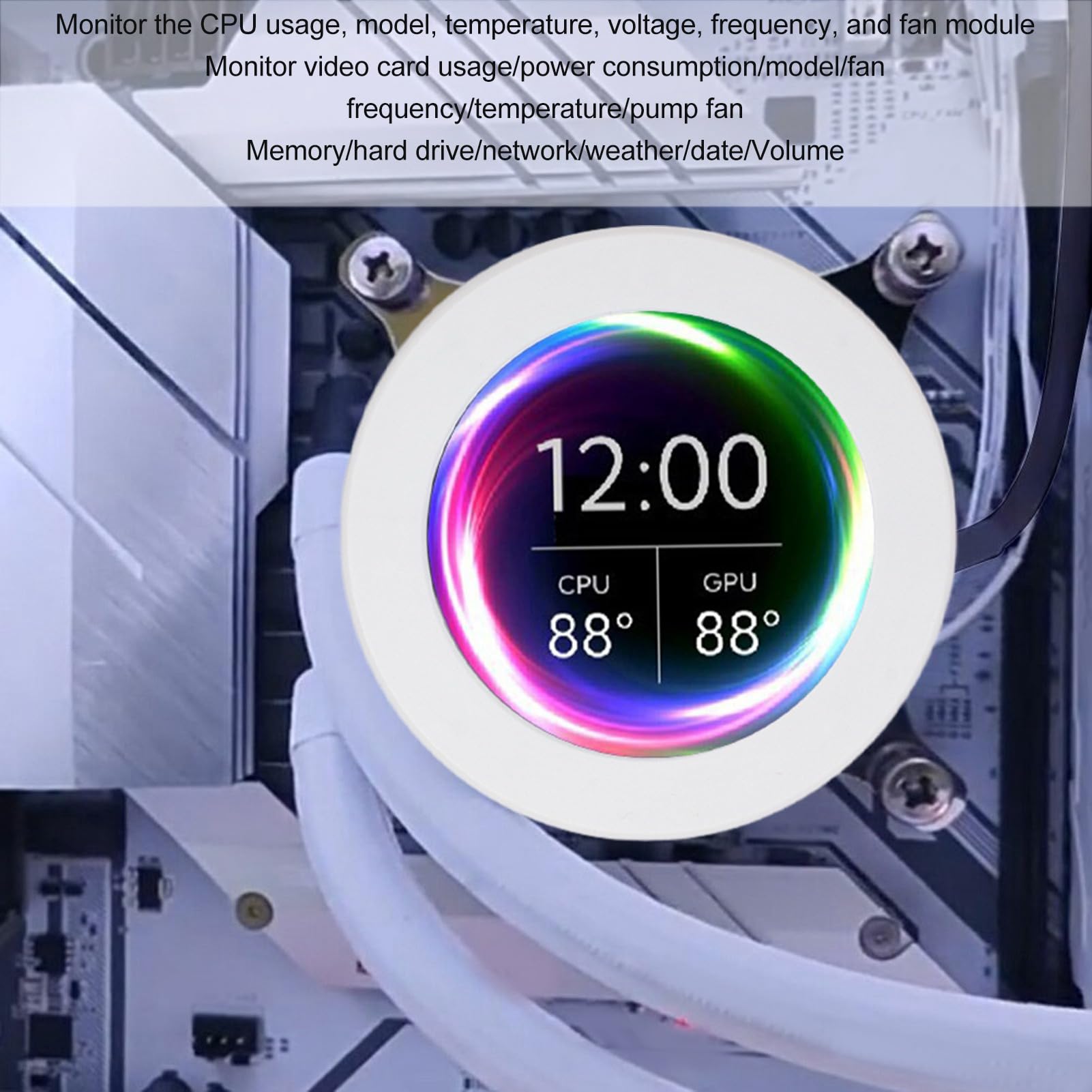 Annadue 2.1 AIO Computer Temperature Monitor with LCD Display - CPU Cooler Upgrade Kit for PC Water Cooling Systems - AIDA64 Compatible Sensor Panel (White) - Perfect for Gaming PCs, Workstations & Custom Builds