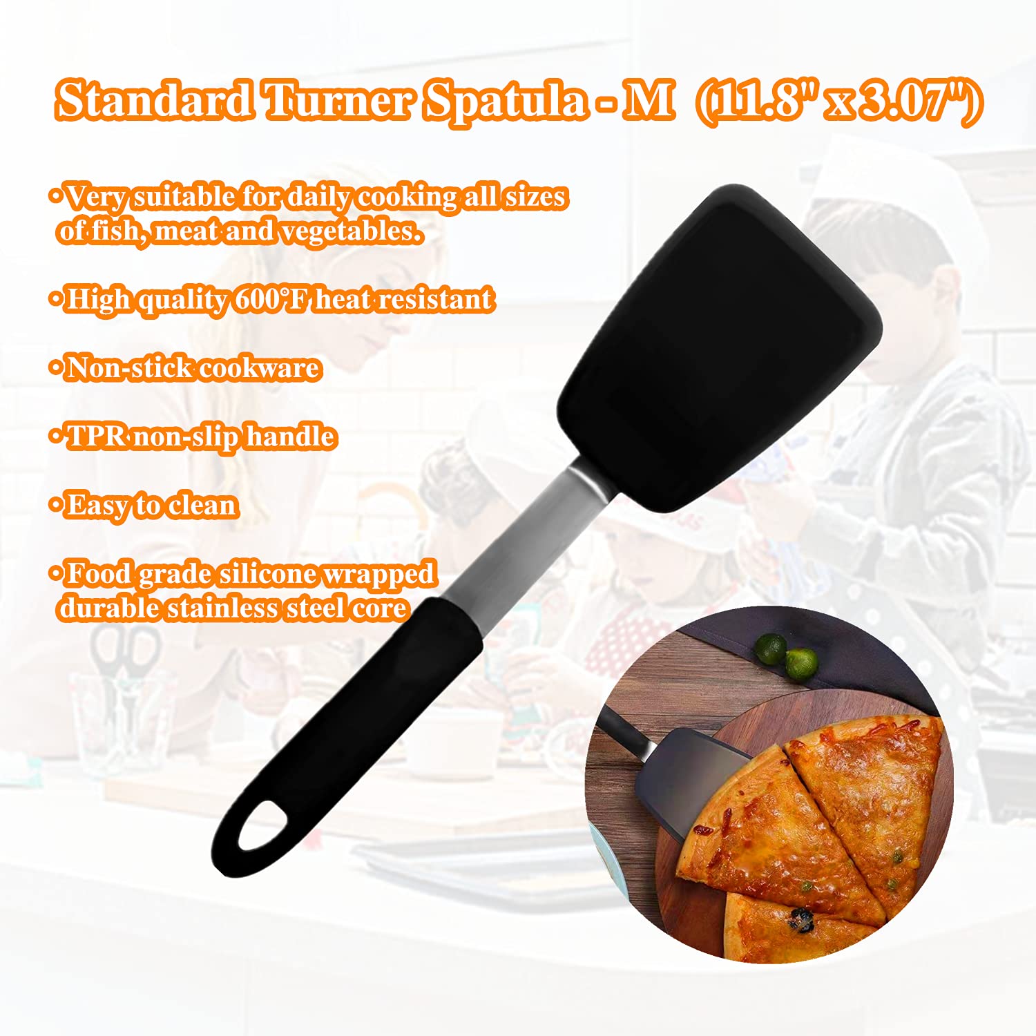 3-Pack Heat Resistant Silicone Spatulas (600°F) - Nonstick Cookware Turner, Fish Spatula, Pancake & Egg Flipper - Dishwasher Safe Kitchen Utensils for Baking, Frying, and Cooking - Easy to Clean