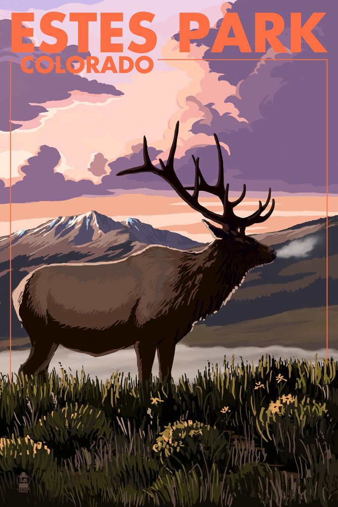 Estes Park Village Colorado Elk Sunset 24x36 Signed Art Print - Wall Decor Poster for Living Room, Bedroom & Office