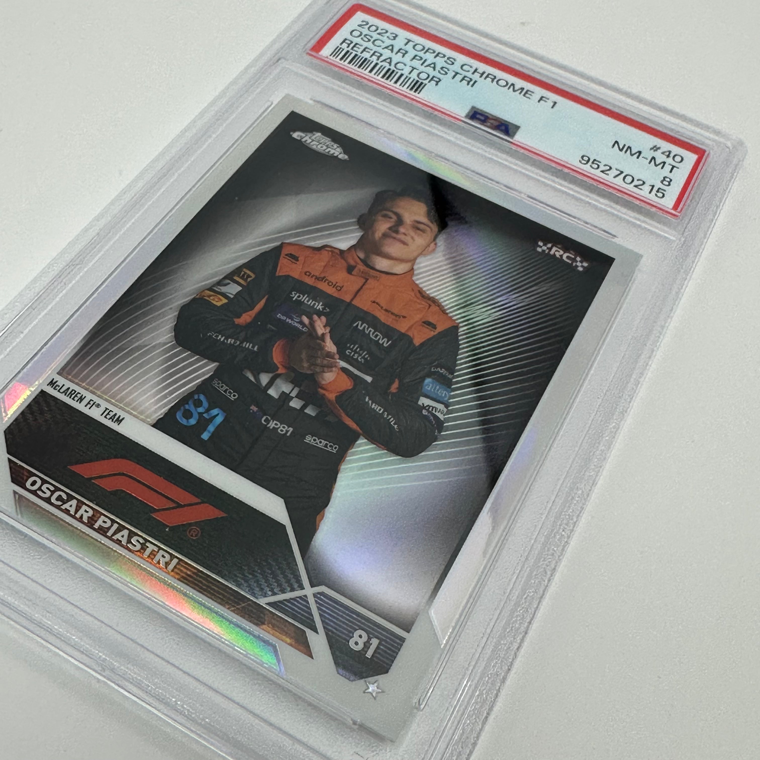 2023 Topps Chrome Oscar Piastri #40 Rookie Refractor Card PSA 8 - Perfect for Collectors, Sports Memorabilia Enthusiasts, and F1 Racing Fans