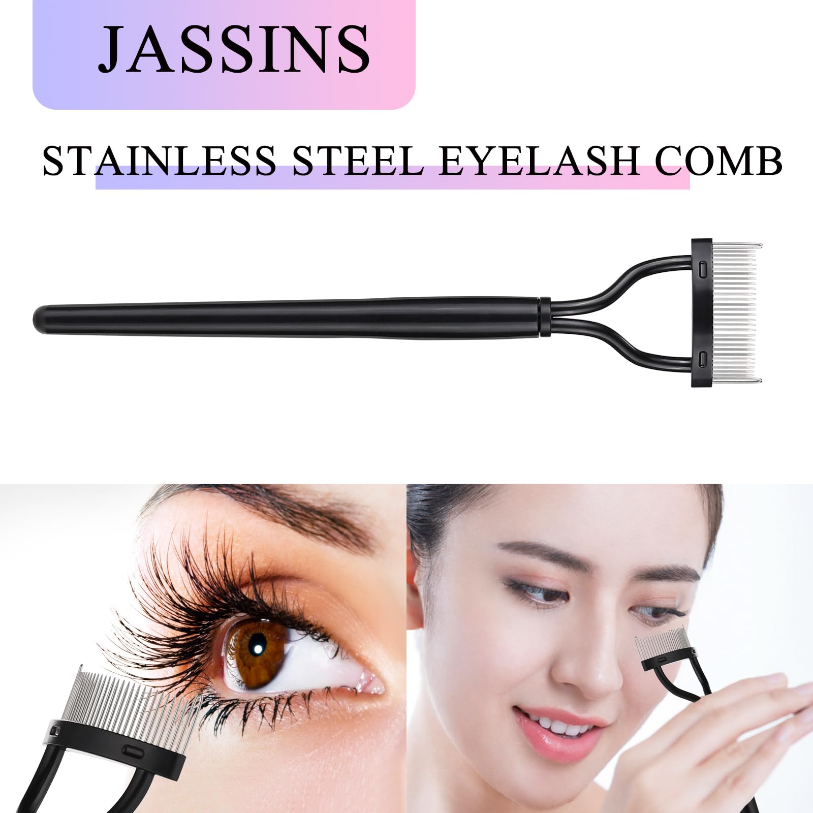 JASSINS 3PCS Professional Mascara Brush Set - Folding Angle Scalloped Lash Brush & Eyelash Comb for Natural Lifted Eyebrows, Clump-Free Eye Makeup Tools | Perfect for Daily Makeup, Salon Use & Travel Beauty Essentials