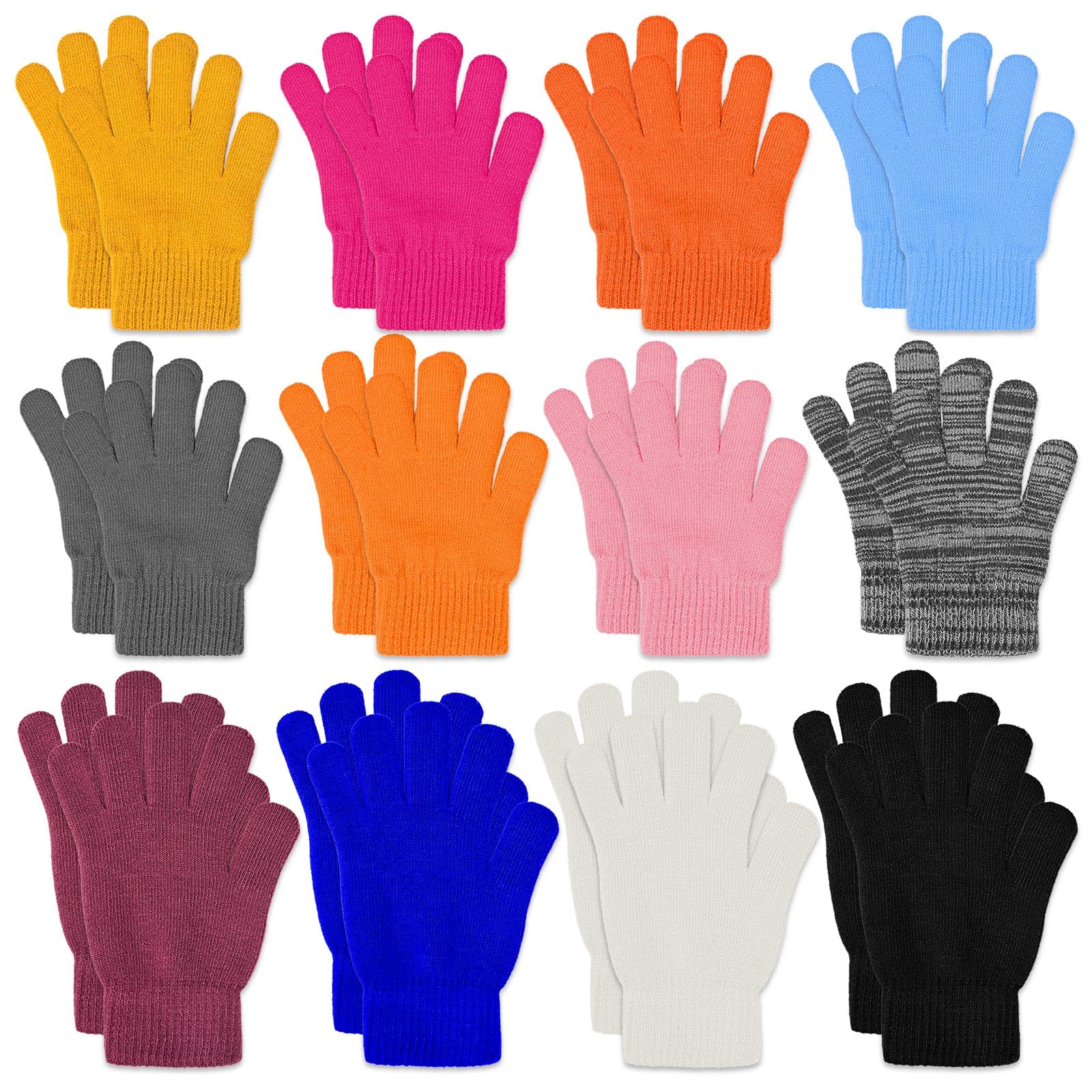 KXCOFTXI 12 Pairs Winter Gloves for Adults & Kids - 8 Color Knit Gloves Set, 2 Sizes, Bulk Thermal Gloves for Driving, Skiing, Snowboarding & Outdoor Sports | Perfect for Winter Activities & Cold Weather Protection