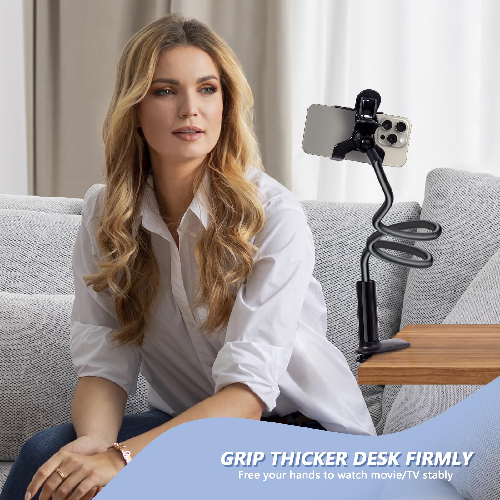 Flexible 360° Adjustable Gooseneck Phone Holder for Bed & Desk - 31.5