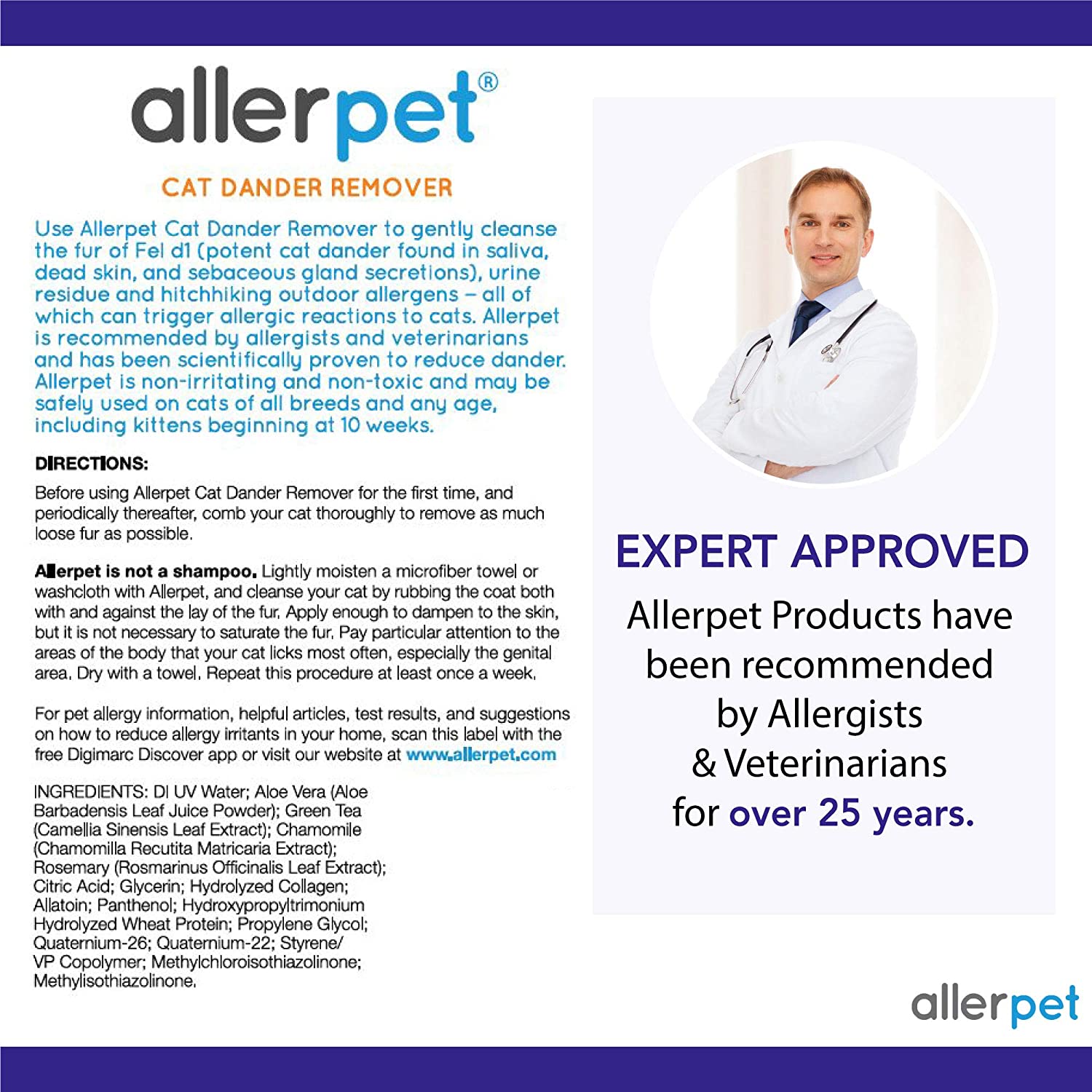 Allerpet Cat Dander Remover - Hypoallergenic Pet Grooming Solution for Allergy Relief | Perfect for Homes with Cats & Allergy Sufferers