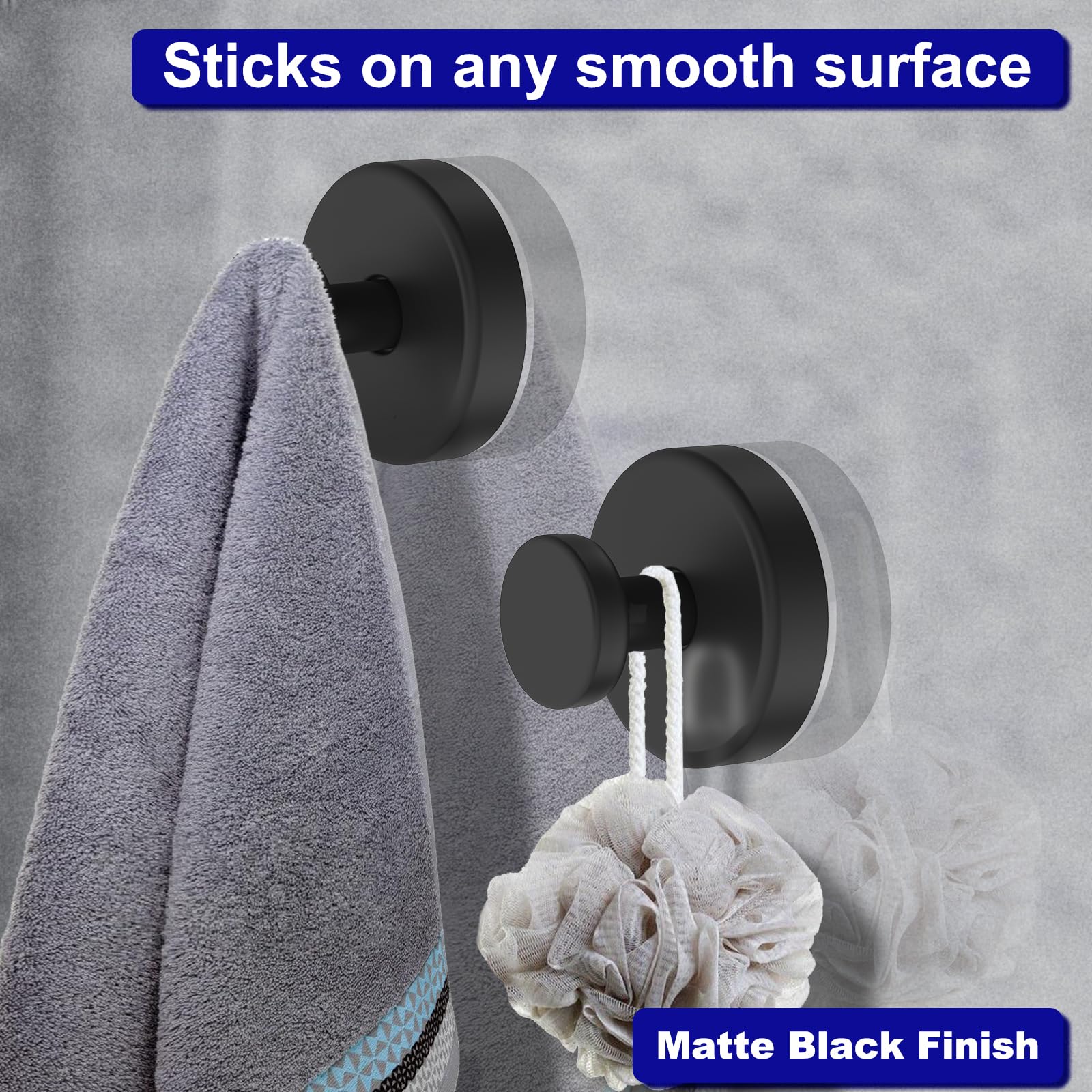 Strong Suction Cup Hooks for Shower, Bathroom & Kitchen - Removable Adhesive Hooks for Towels, Robes & Organizing on Glass, Tile & Walls (2-Pack, Black) - Perfect for Hanging Bath Accessories & Kitchen Utensils