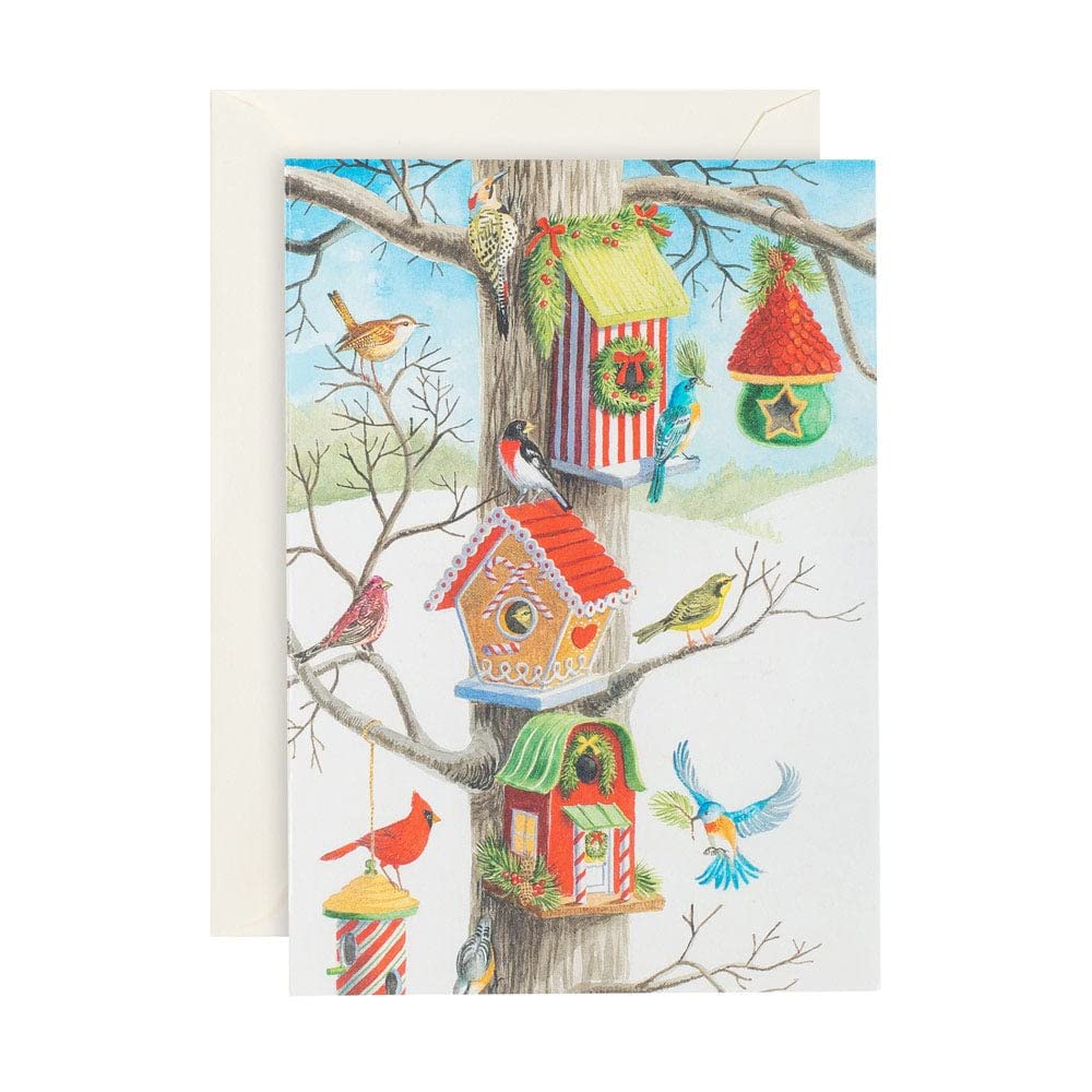Caspari Small Birdhouse Christmas Cards - Boxed Set of 16 Greeting Cards with Envelopes | Perfect for Holiday Gifts, Party Invitations & Festive Home Decor