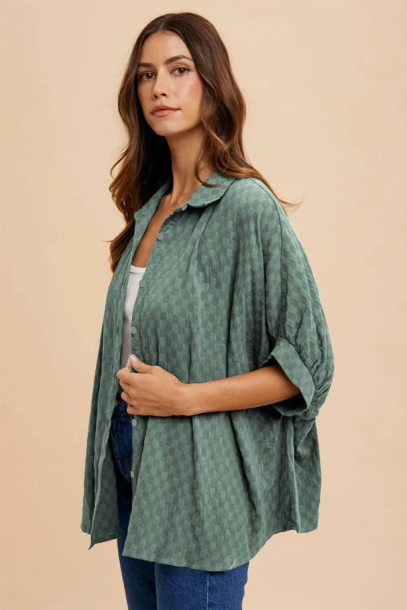 Annie Wear Women's Checkered Button Up Half Sleeve Shirt - Casual Office & Summer Outfit Essential