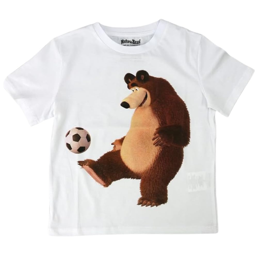 Masha and the Bear Baby Boys Crew Neck Short Sleeve T-Shirt - White, 4T - Cute Cartoon Character Outfit for Playdates, Preschool & Casual Wear