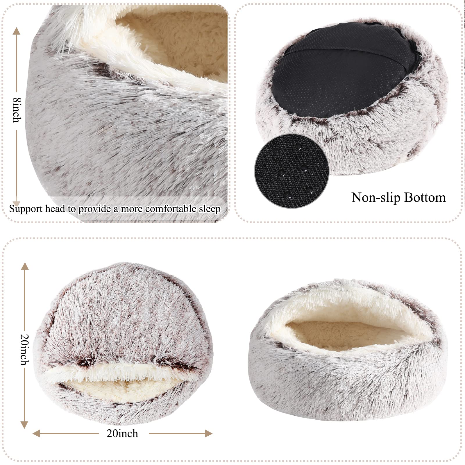 Calming Dog Bed & Cat Cave with Removable Hooded Cover - Washable Round Pet Bed for Small to Medium Pets (15-25 lbs) - Anti-Slip Faux Fur Fluffy Bed for Better Sleep - Perfect for Anxiety Relief & Cozy Napping (20