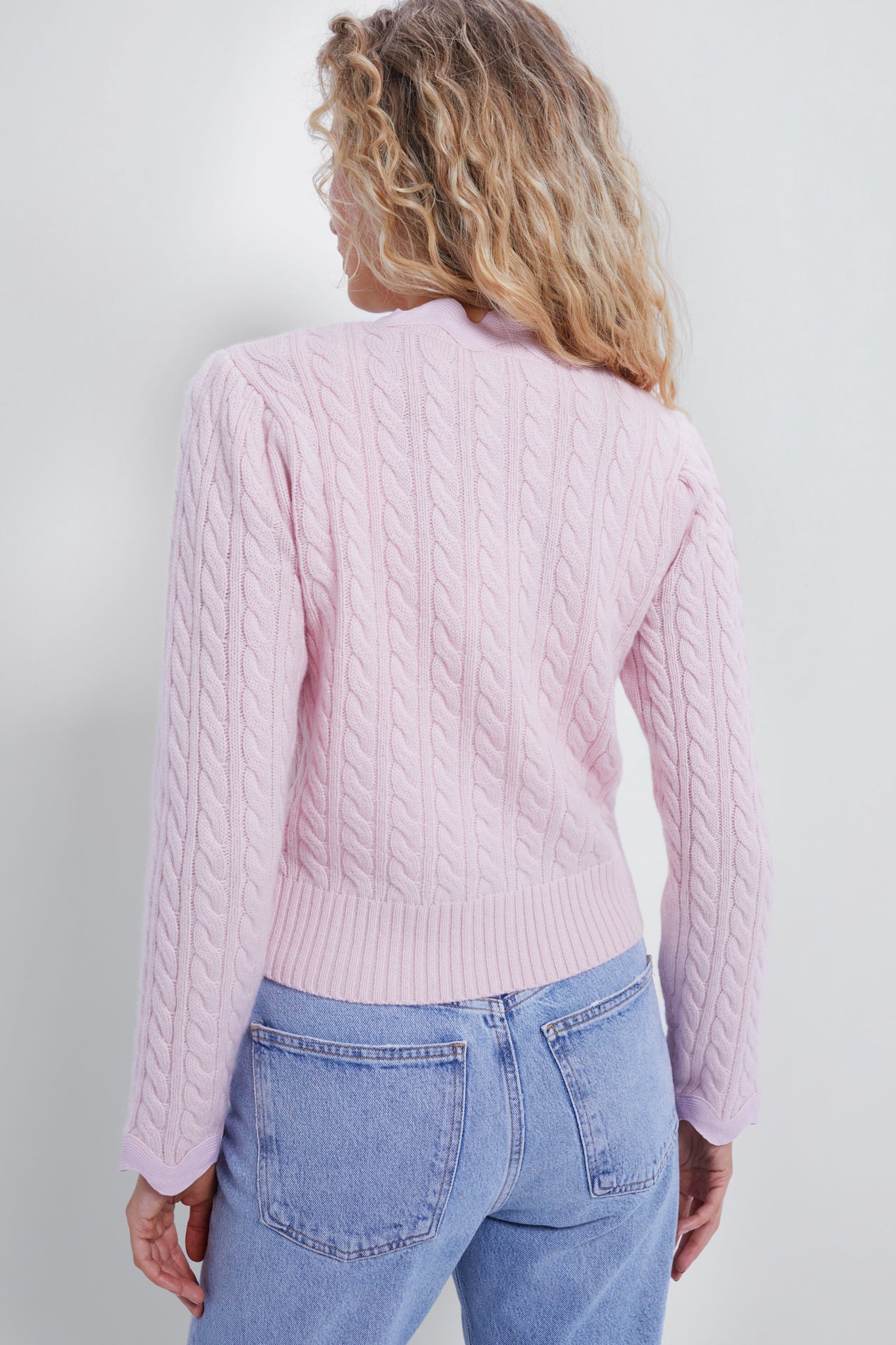 Soft Blush Pink Cable Knit Cardigan Sweater for Women - Cozy Fall & Winter Layering Piece for Casual Outfits and Office Wear