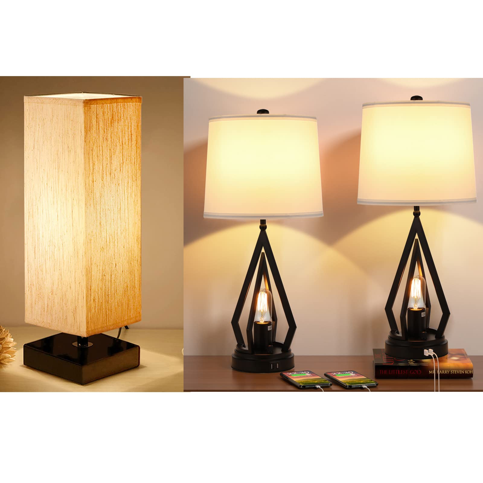 Farmhouse Style Small Bedside Table Lamp Set of 2 - Nightstand Lamps for Bedroom & Living Room Accent Lighting - Perfect for Reading, Decor, and Cozy Ambiance