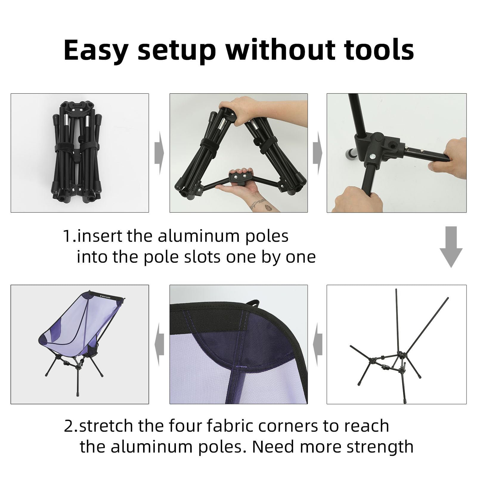 2 Pack ROCK CLOUD Ultralight Folding Camping Chairs - Portable Outdoor Chairs for Adults, Large Size with Violet Mesh - Perfect for Camping, Hiking, Backpacking, Beach, Lawn, Picnics & Sports Events