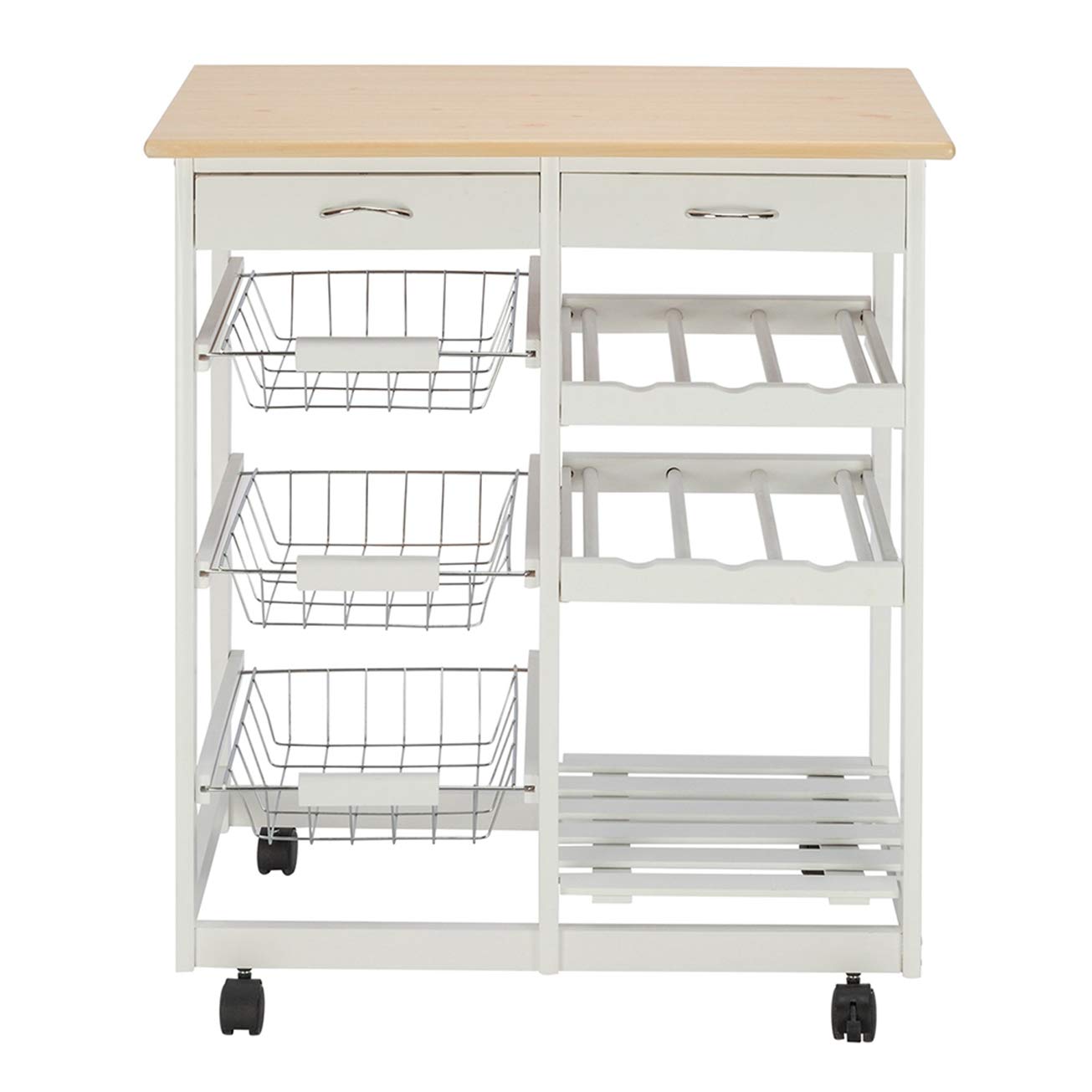 White MITPATY Mobile Kitchen Island Cart with 2 Drawers, 2 Wine Racks & 3 Storage Baskets - Perfect for Small Kitchens, Dining Rooms & Entertaining Spaces