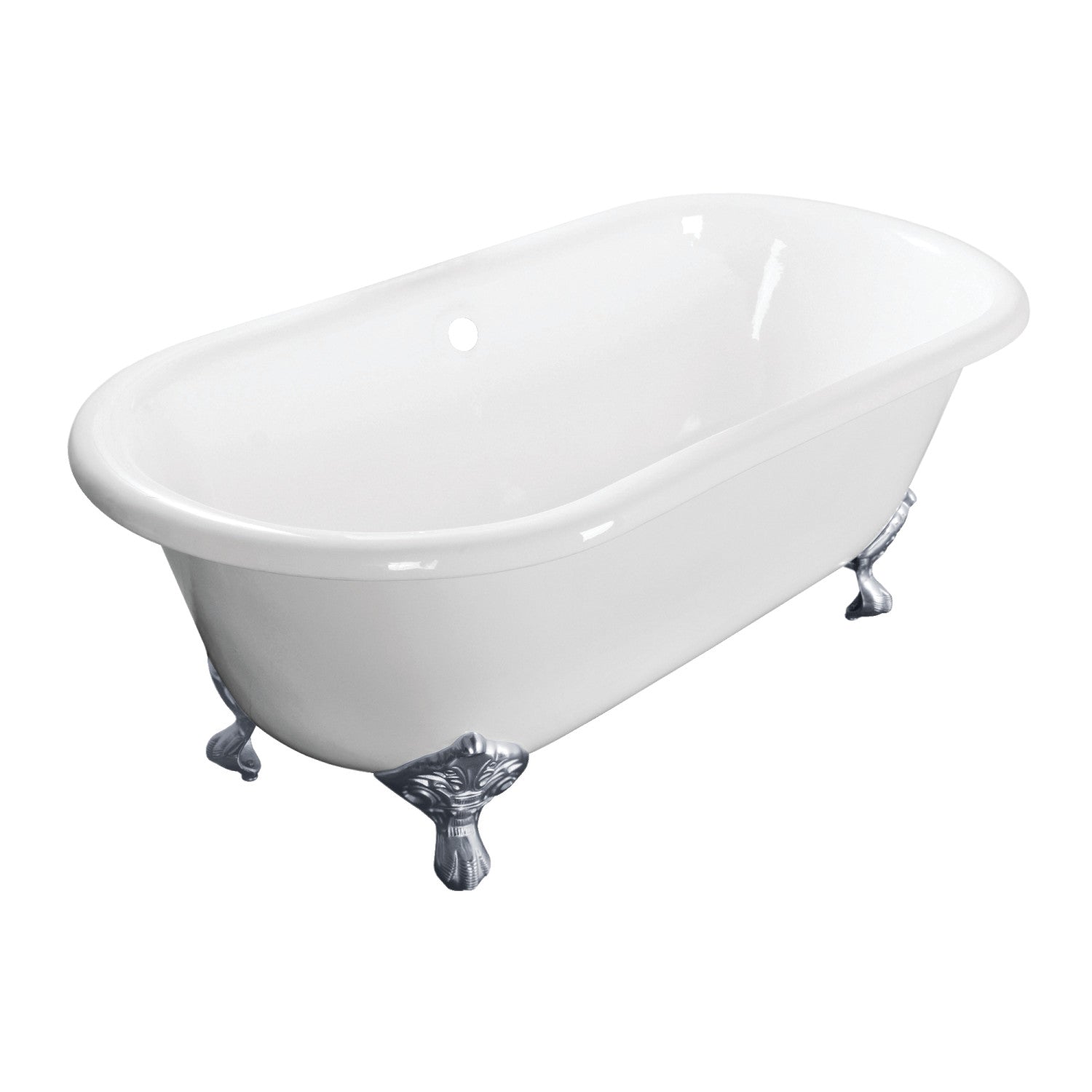 Aqua Eden 60 Inch Cast Iron Oval Double Ended Clawfoot Bathtub - No Faucet Drillings, White with Polished Chrome Finish | Vintage Bathroom Decor, Luxury Soaking Tub for Spa-Like Relaxation at Home