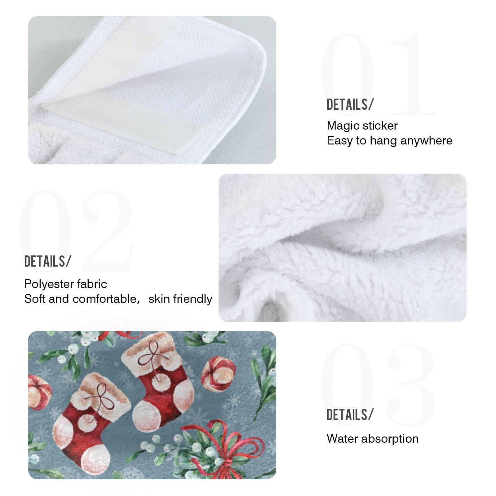 Christmas Santa Boots Hanging Kitchen Towels Set of 2 - Holiday Oven Mitt & Hand Towel for Kitchen Decor, Bathroom & Guest Use - Festive New Year Dish Cloths for Baking, Cooking & Home Decor