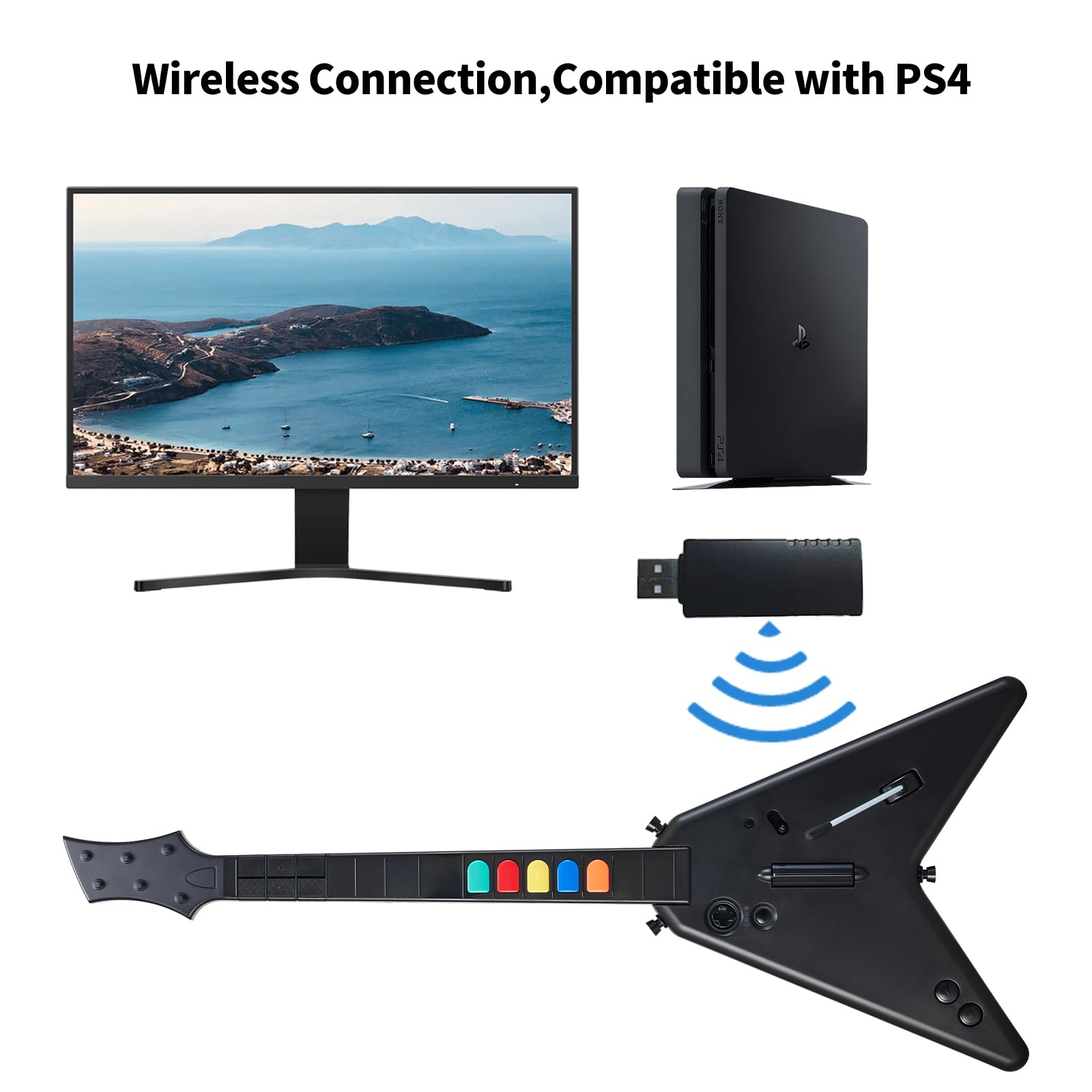 DOYO Wireless Gaming Guitar Controller for PS4, PS3 & PC - Compatible with Fortnite Festival & Guitar Hero Games - Plug-and-Play USB Receiver - Perfect for Rock Band Parties & Music Game Enthusiasts