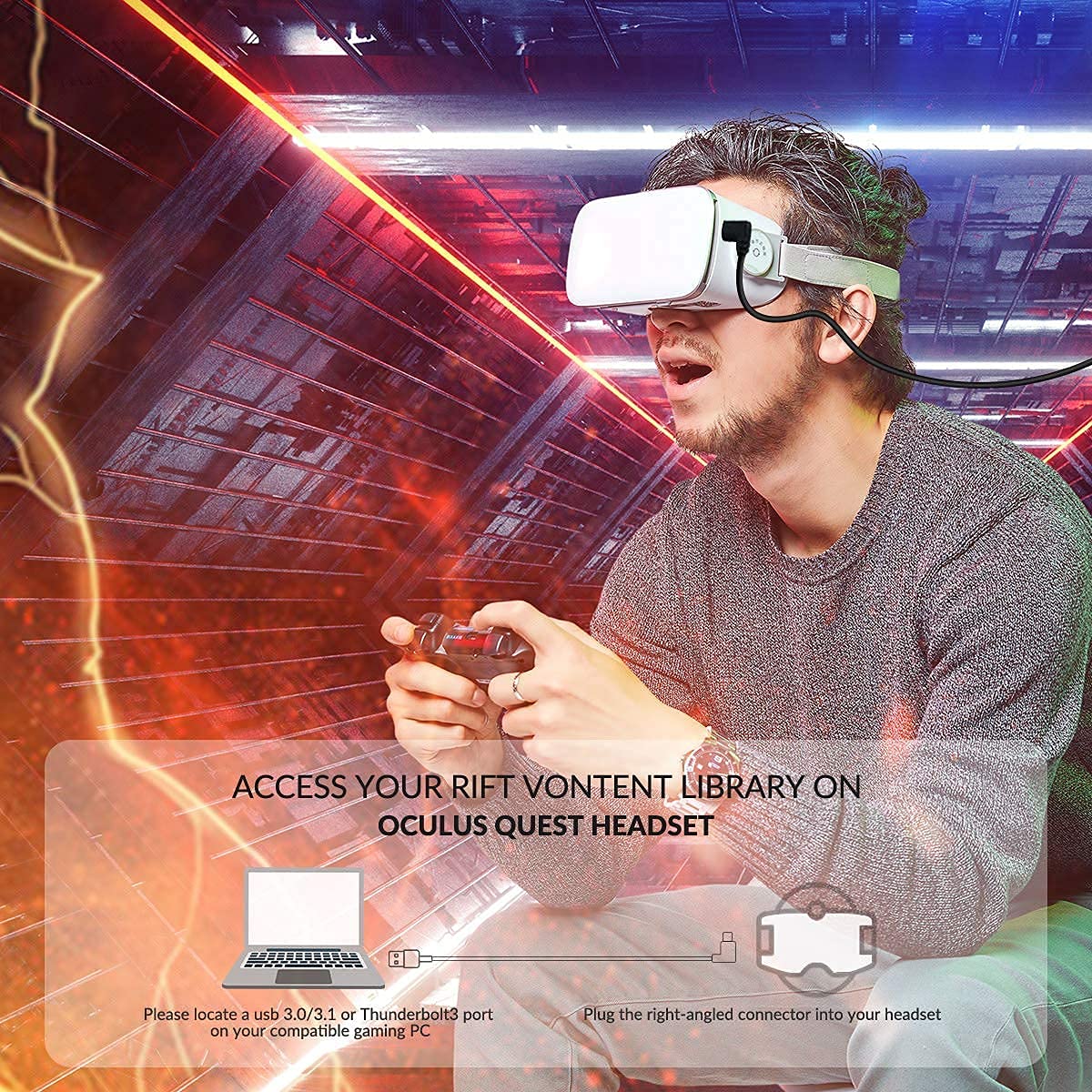 VR Link 16ft USB 3.2 Gen 2x1 to Type-C Cable 10Gbps - High-Speed Data Transfer for External NVMe SSD, Oculus Quest 3/2/Pro, PICO 4 | Perfect for Steam VR Headset PC Connection & Virtual Reality Gaming