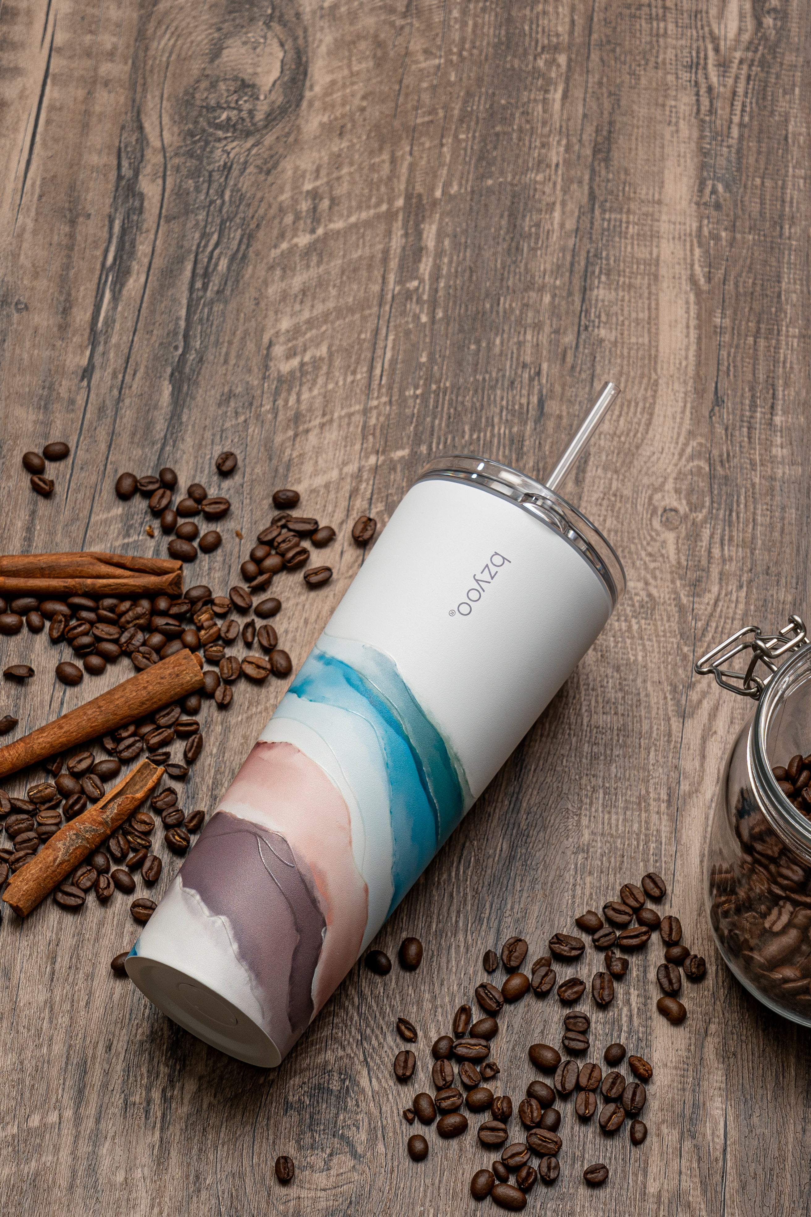 24oz Double Wall Vacuum Insulated Stainless Steel Tumbler with Straw Lid - Ink Landscape Design | Leakproof & Sweatproof | Perfect for Hiking, Camping & Outdoor Activities