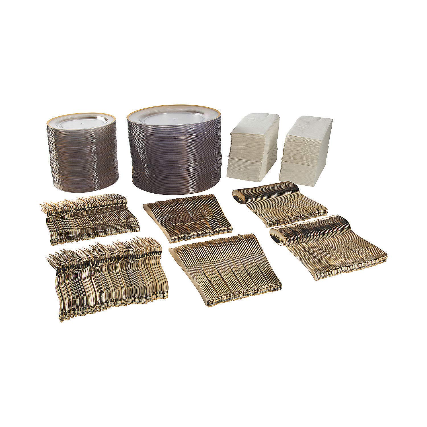 Premium Clear & Gold Plastic Tableware Set for 96 Guests - 588-Piece Bulk Party Supplies Kit - Elegant Disposable Plates, Cups, Utensils for Weddings, Birthdays, Catering & Events