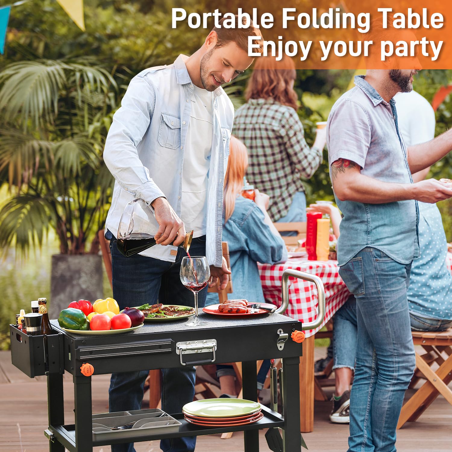 Portable Outdoor Grill Table Stand - Folding Prep Station for 17