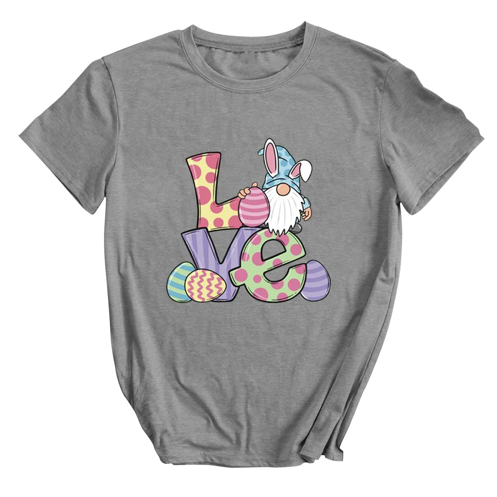 Women's Loose Fit Soft Polyester Crewneck Short Sleeve T-Shirt - Plus Size Casual Letter Print Blouse with Frill Detail | Perfect for Easter, Travel & Everyday Wear