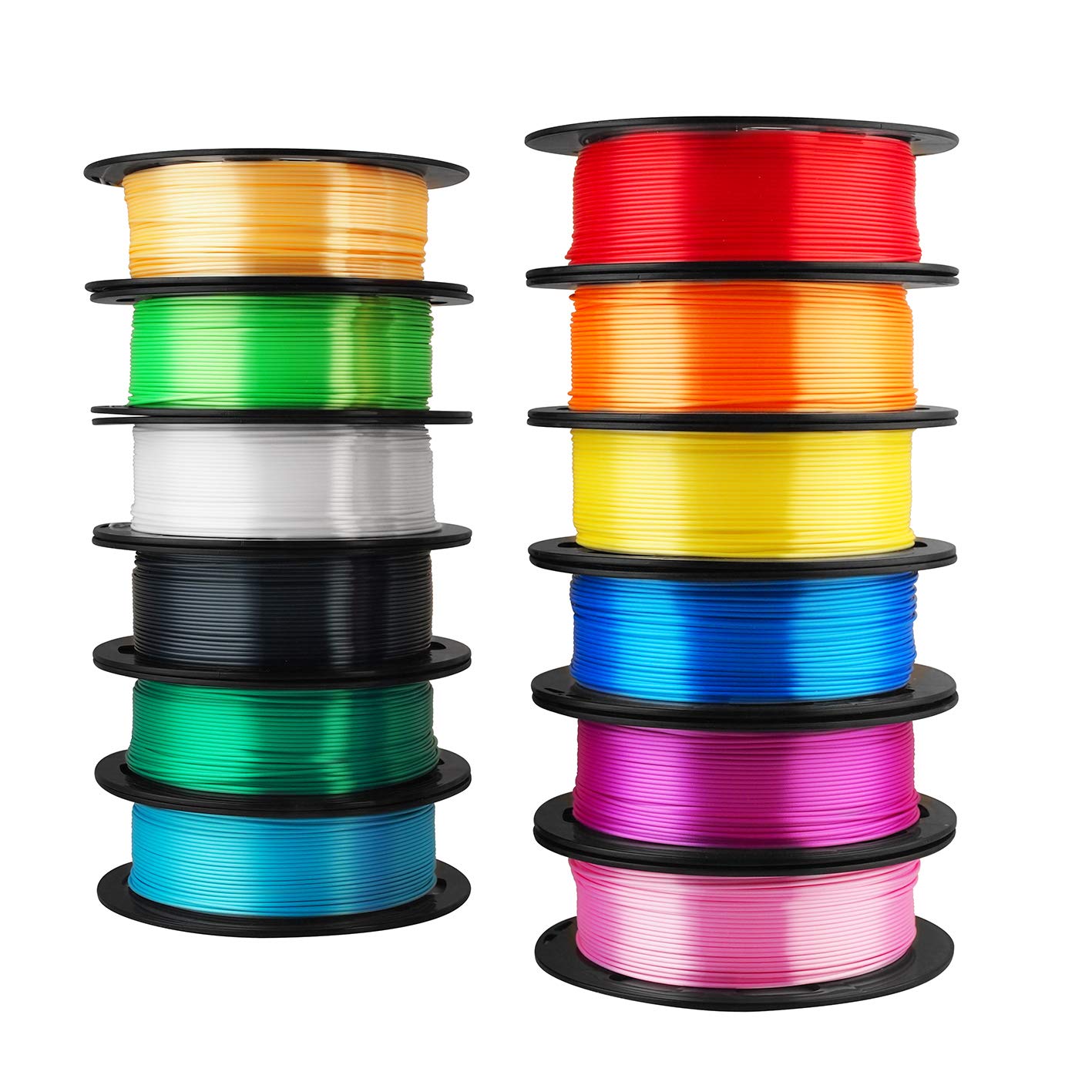 MIKA3D 12-in-1 Bright Shine 3D Printer Silk PLA Filament Bundle - Most Popular Colors Pack (1.75mm, 500g/Spool, 12 Spools, 6kg Total) with Free 3D Printer Glue Stick - Perfect for Cosplay Props, Home Decor & DIY Projects